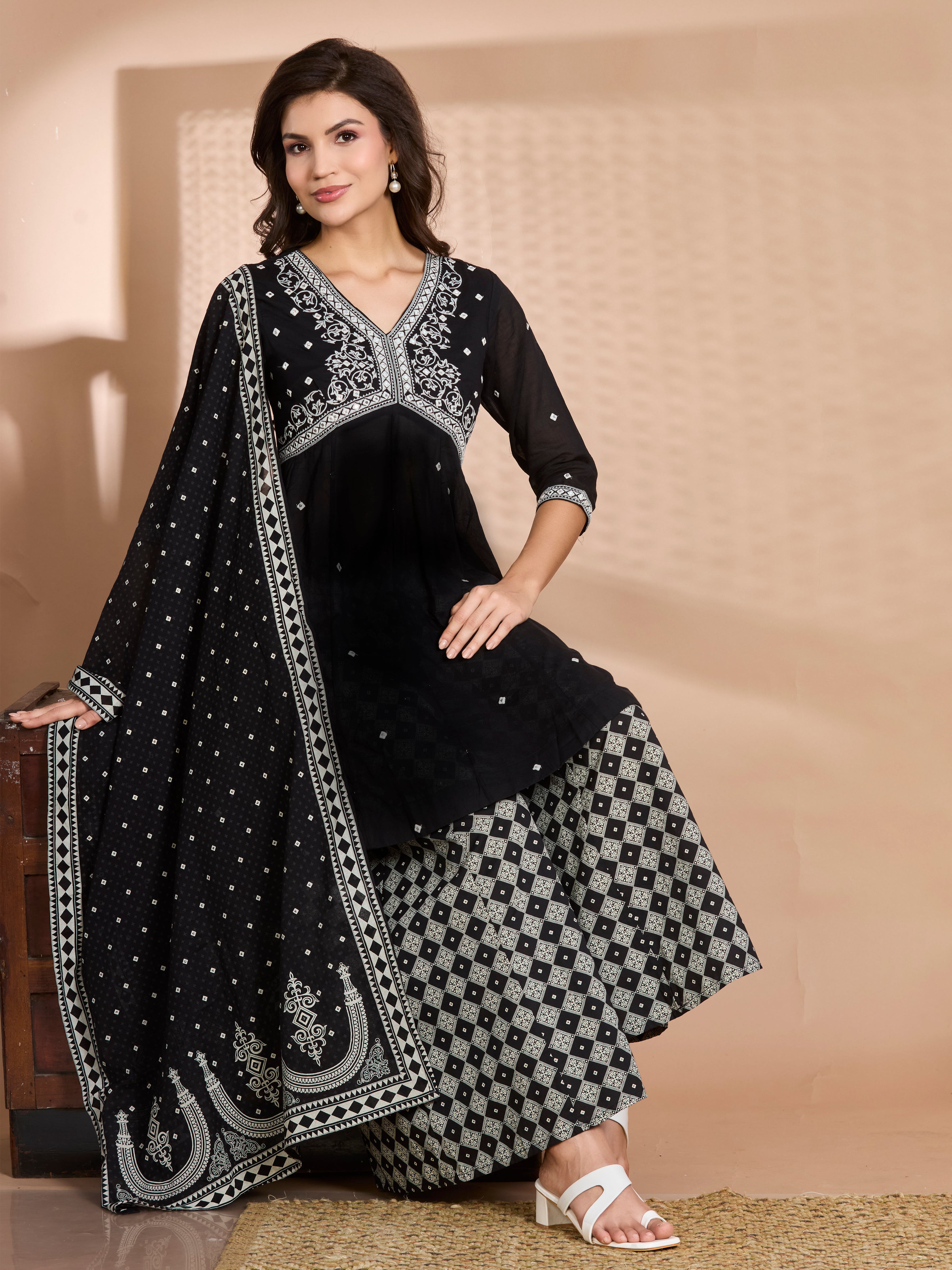 Sunny Bloom A-Line Suit Set with Yellow Floral Block Prints in Pure Cotton with Dupatta