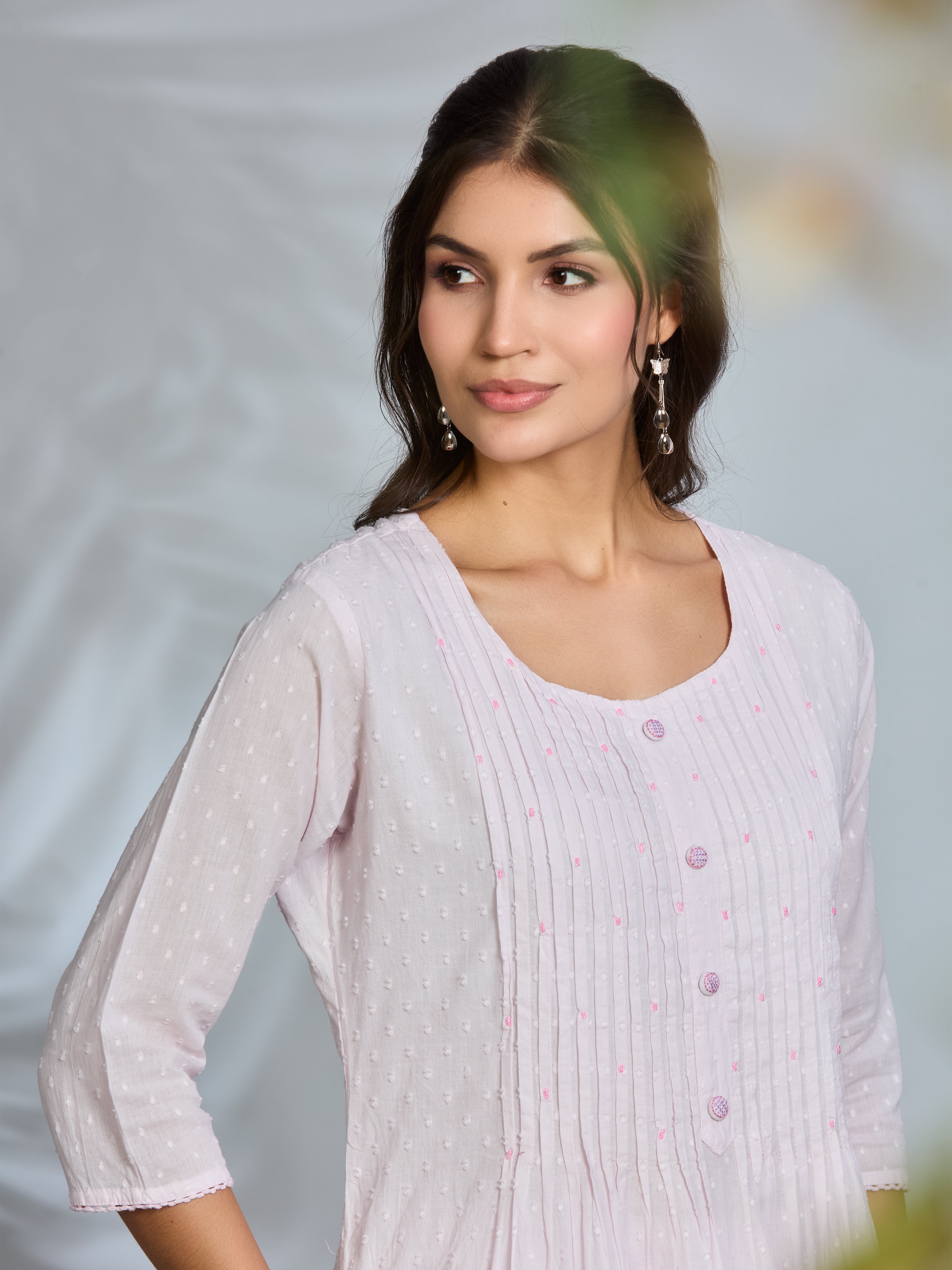 Pastel Pink Elegance A-Line Suit Set with Multicolour Waterlily Embroidered Details & Cotton Dupatta