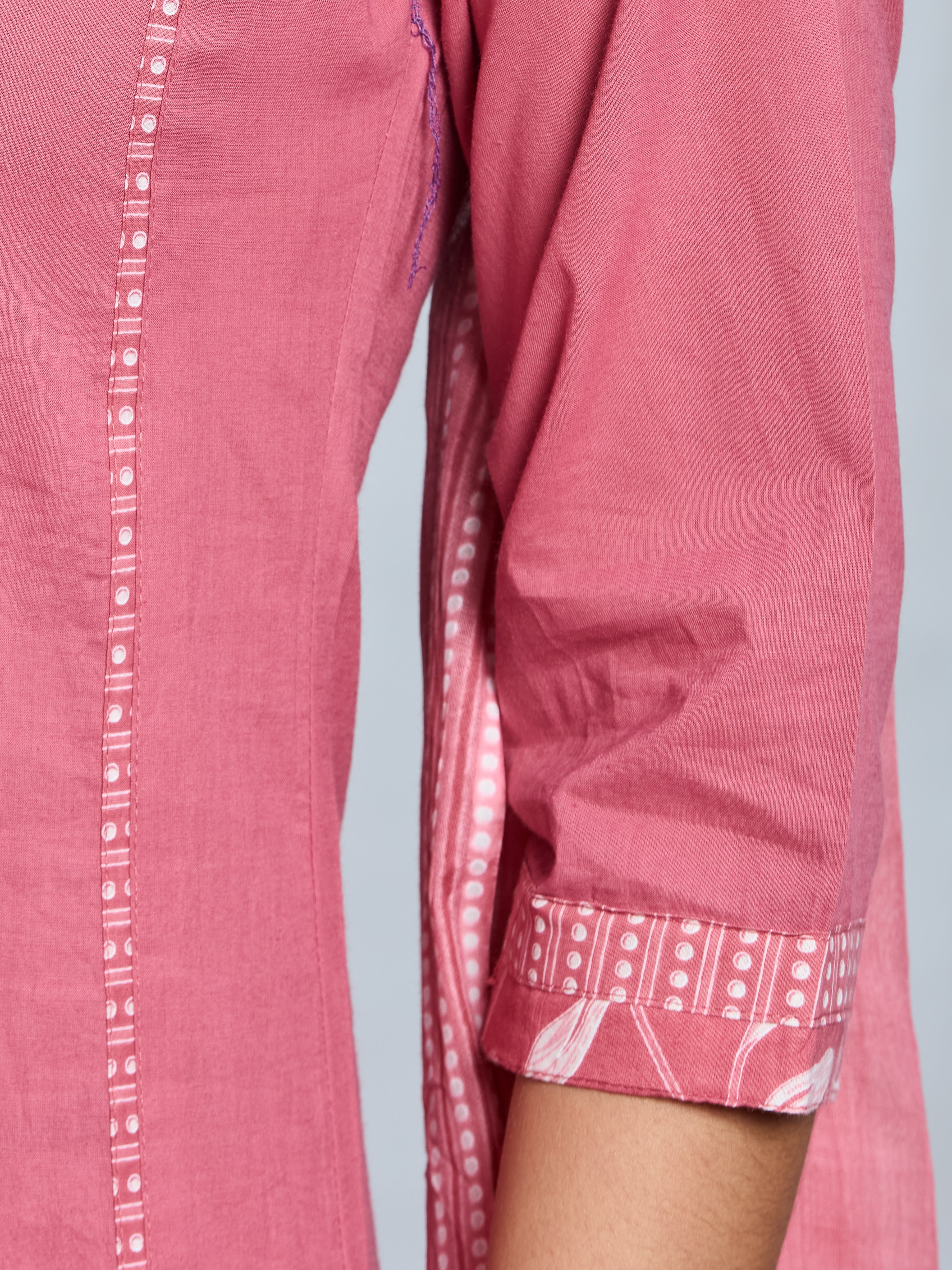 Dusty Rose Elegance A-Line Suit Set with Floral Block Prints in Pure Cotton with Cotton Dupatta