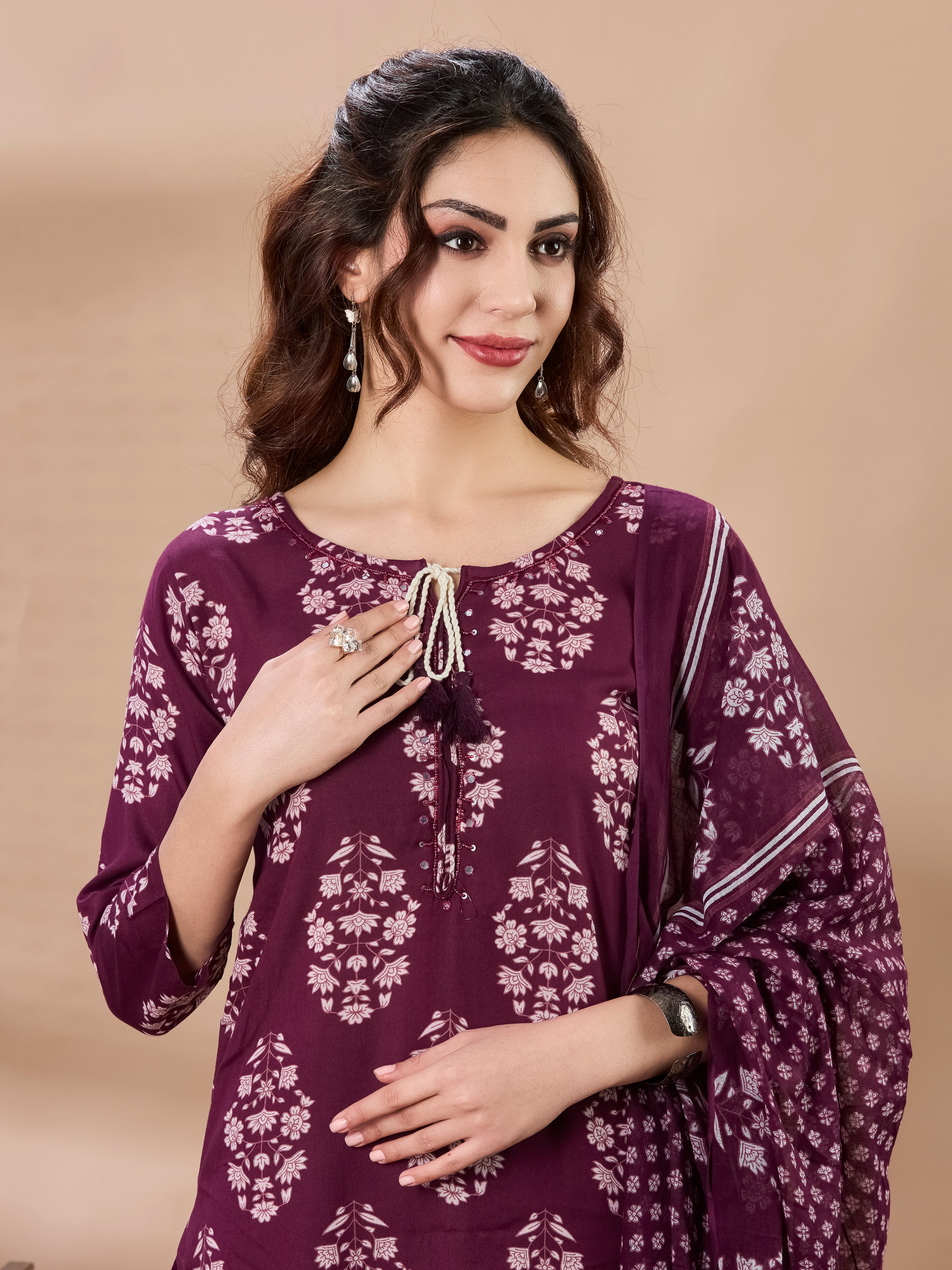 Prairie Bloom Floral Block Print Cotton Straight Suit Set with Dupatta