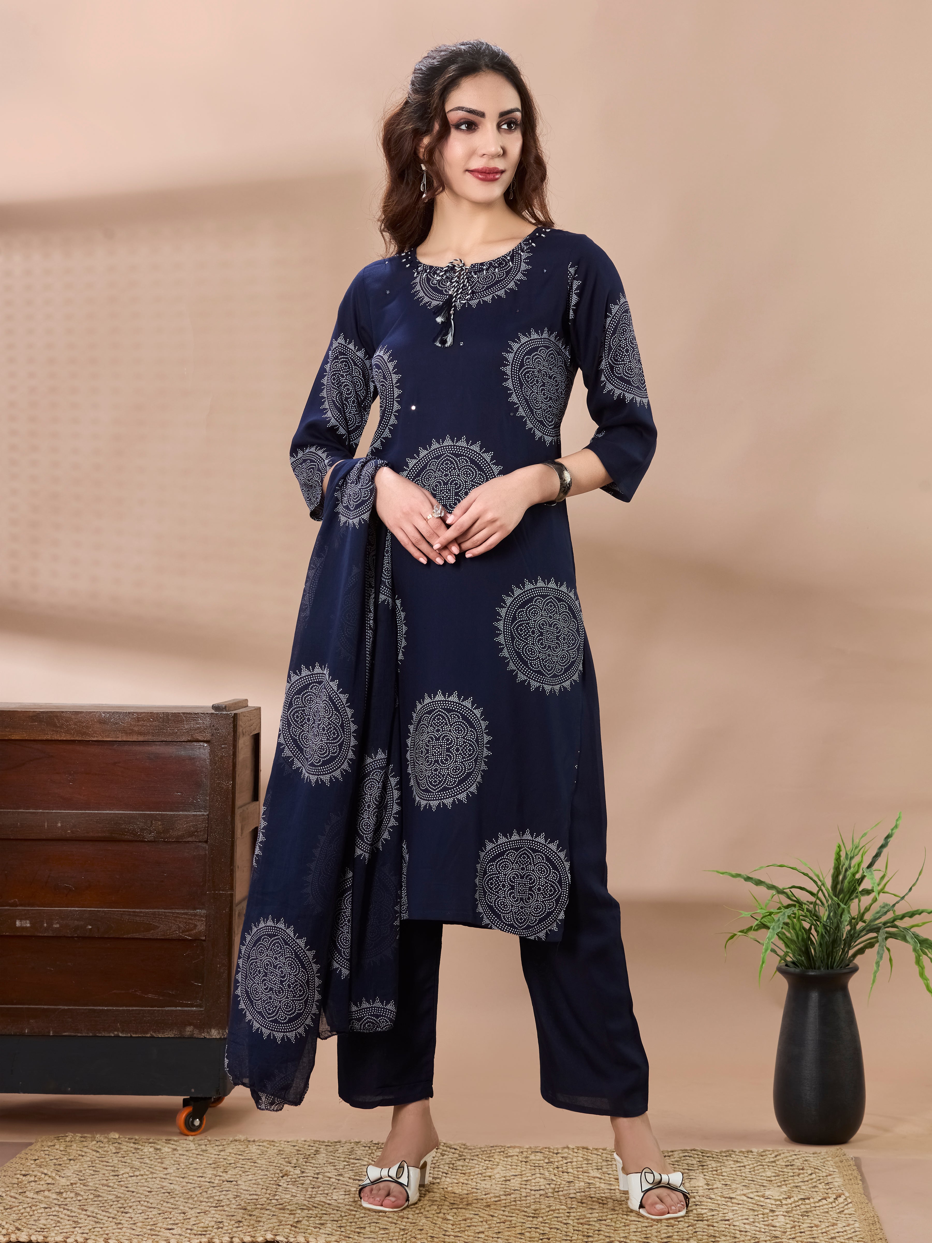 Mandala Muse Cotton Straight Suit Set with Dupatta