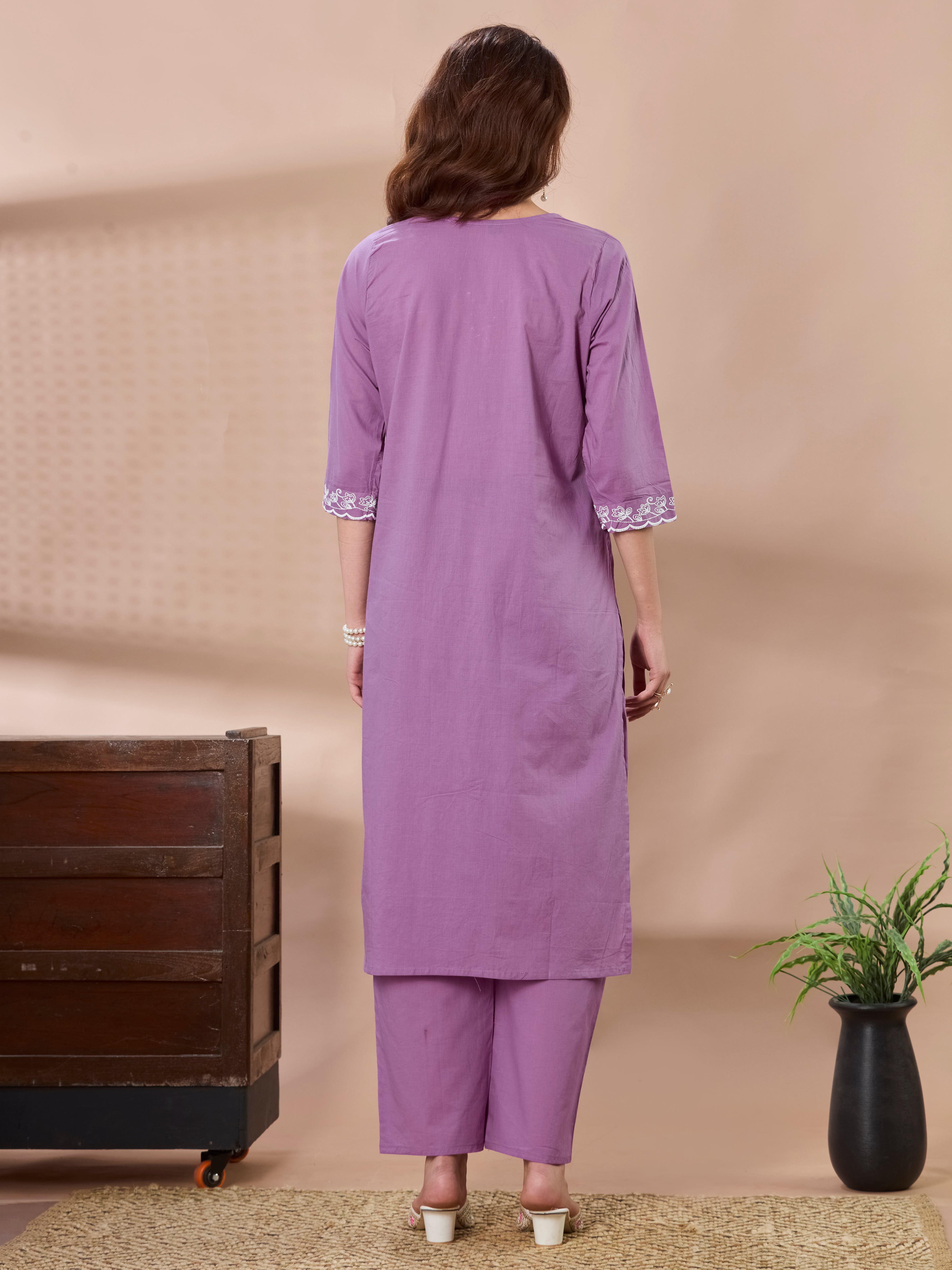 Petal Whisper Cotton Embroidered Straight Suit Set with Dupatta