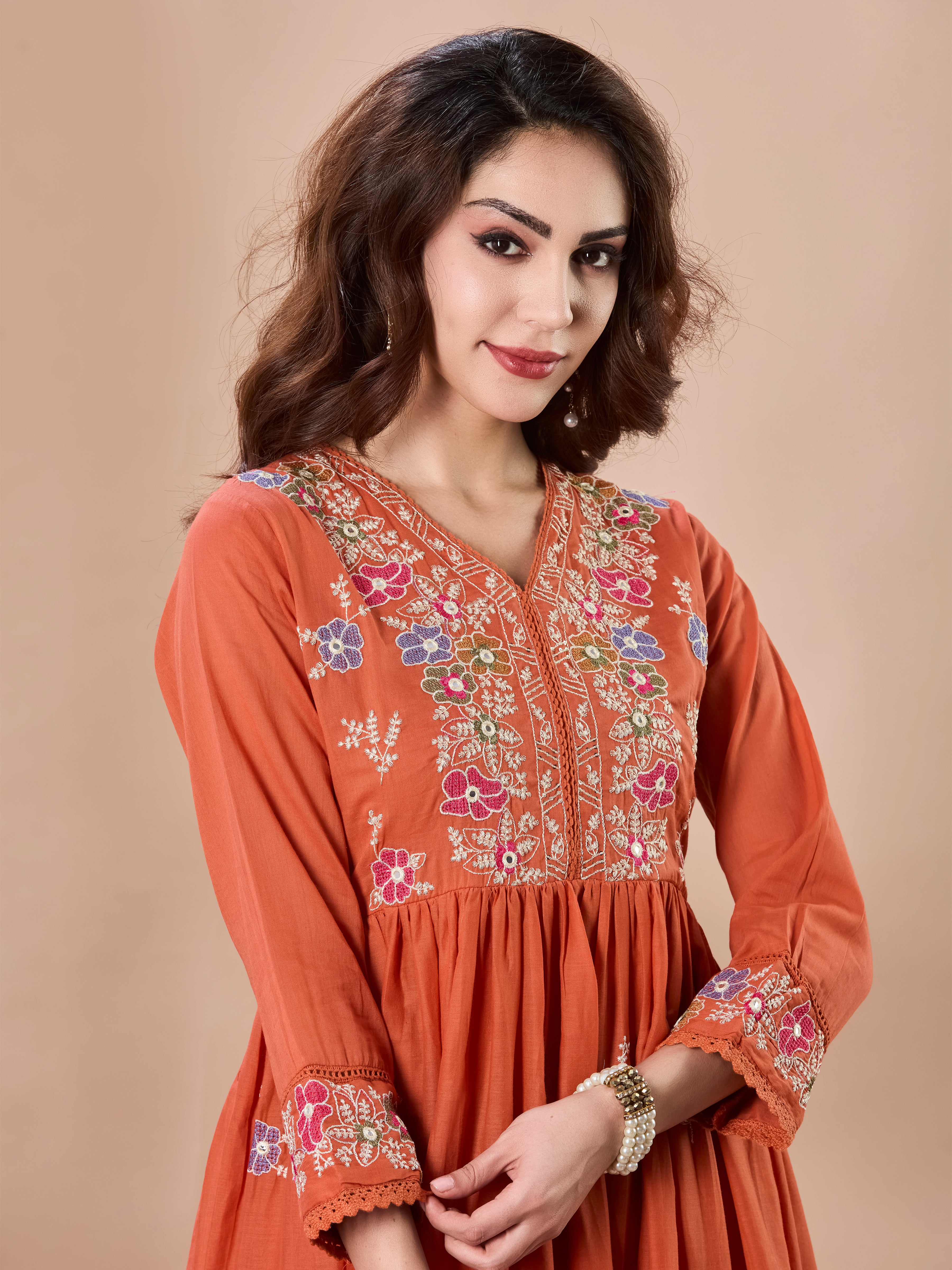 Festive Garden Cotton Anarkali Suit Set with Dupatta