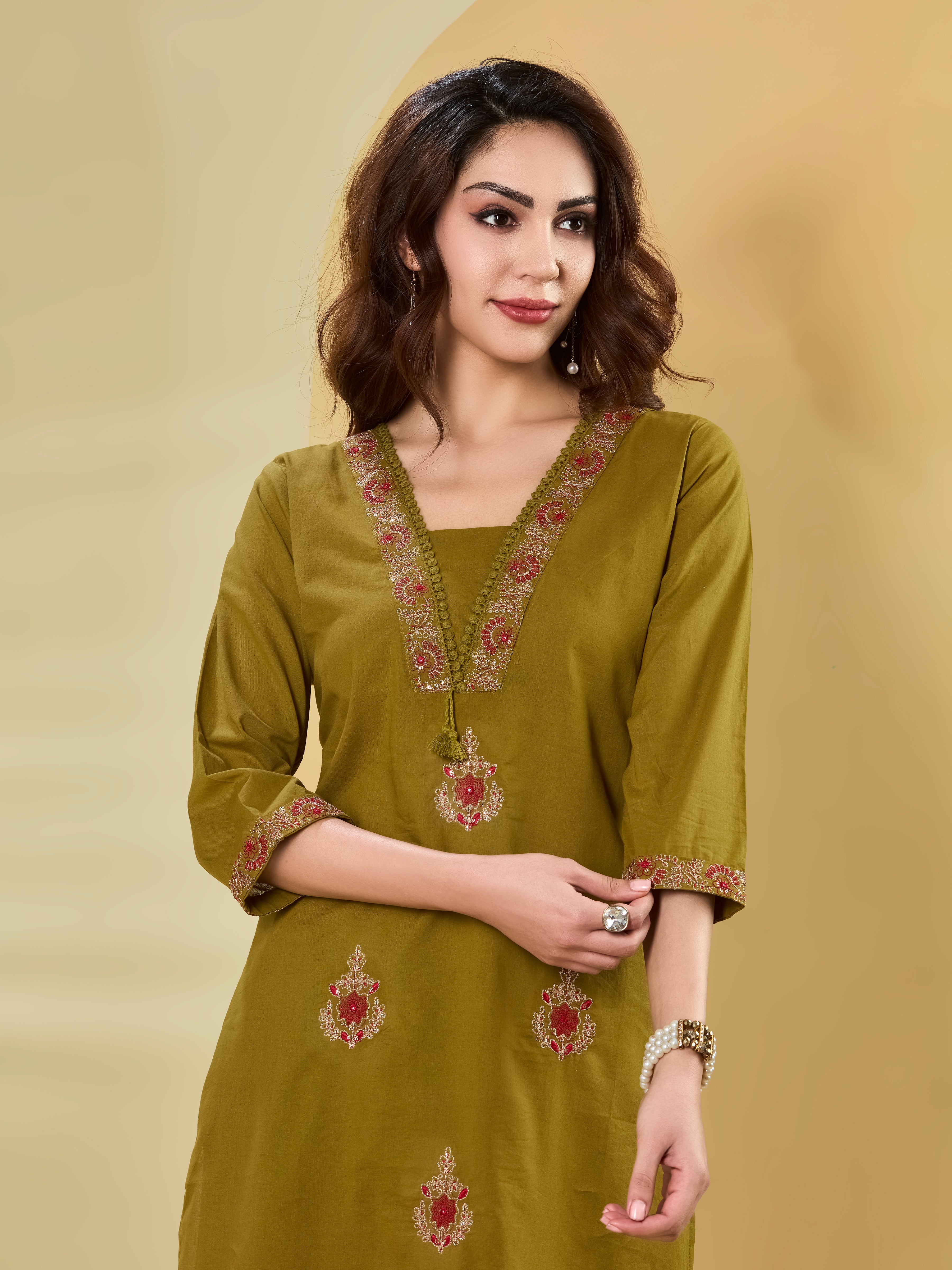 Artisan Garden Cotton Embroidered Straight Suit Set with Dupatta