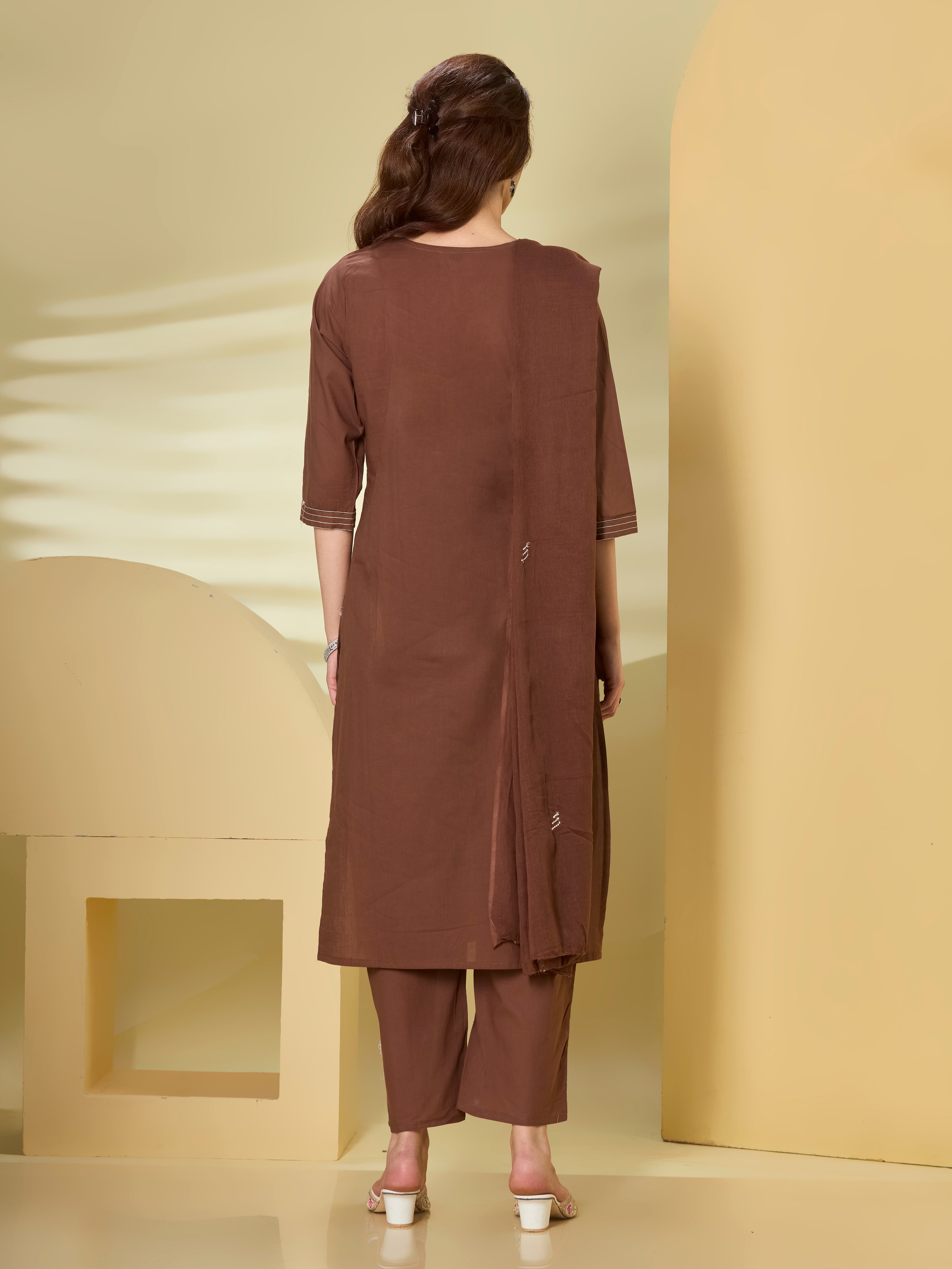 Heritage Bloom Cotton Embroidered Straight Suit Set with Dupatta