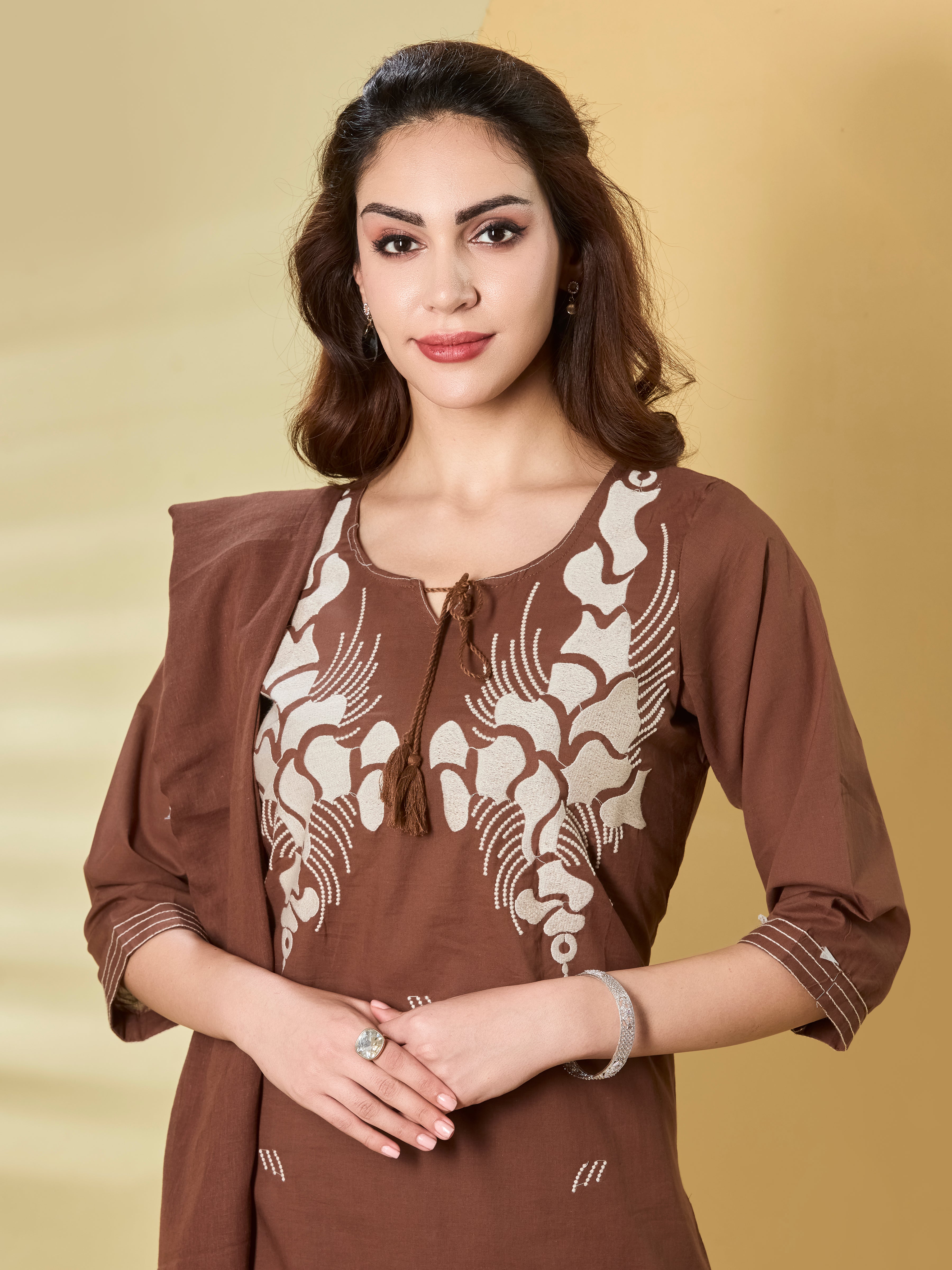 Heritage Bloom Cotton Embroidered Straight Suit Set with Dupatta