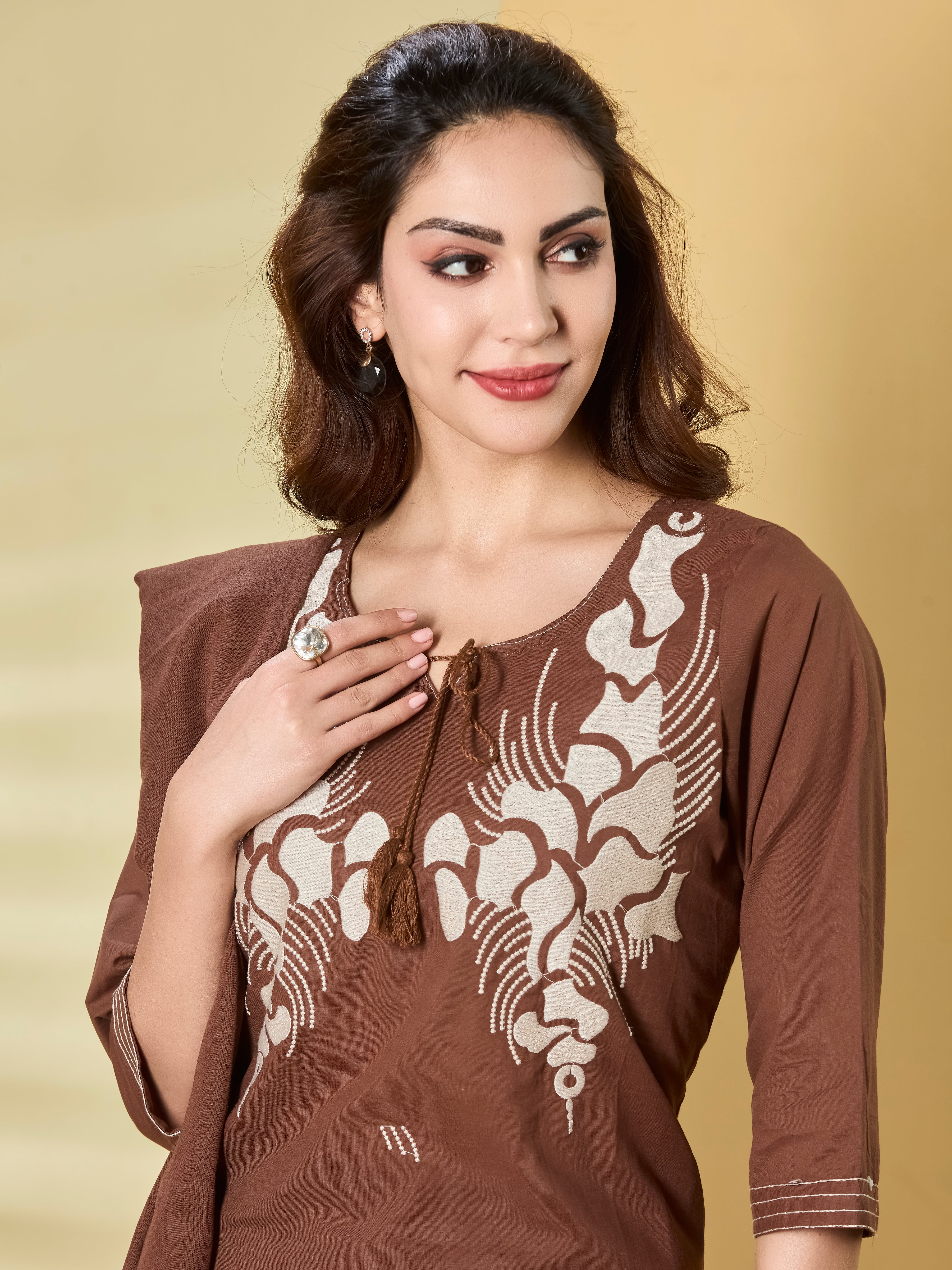 Heritage Bloom Cotton Embroidered Straight Suit Set with Dupatta