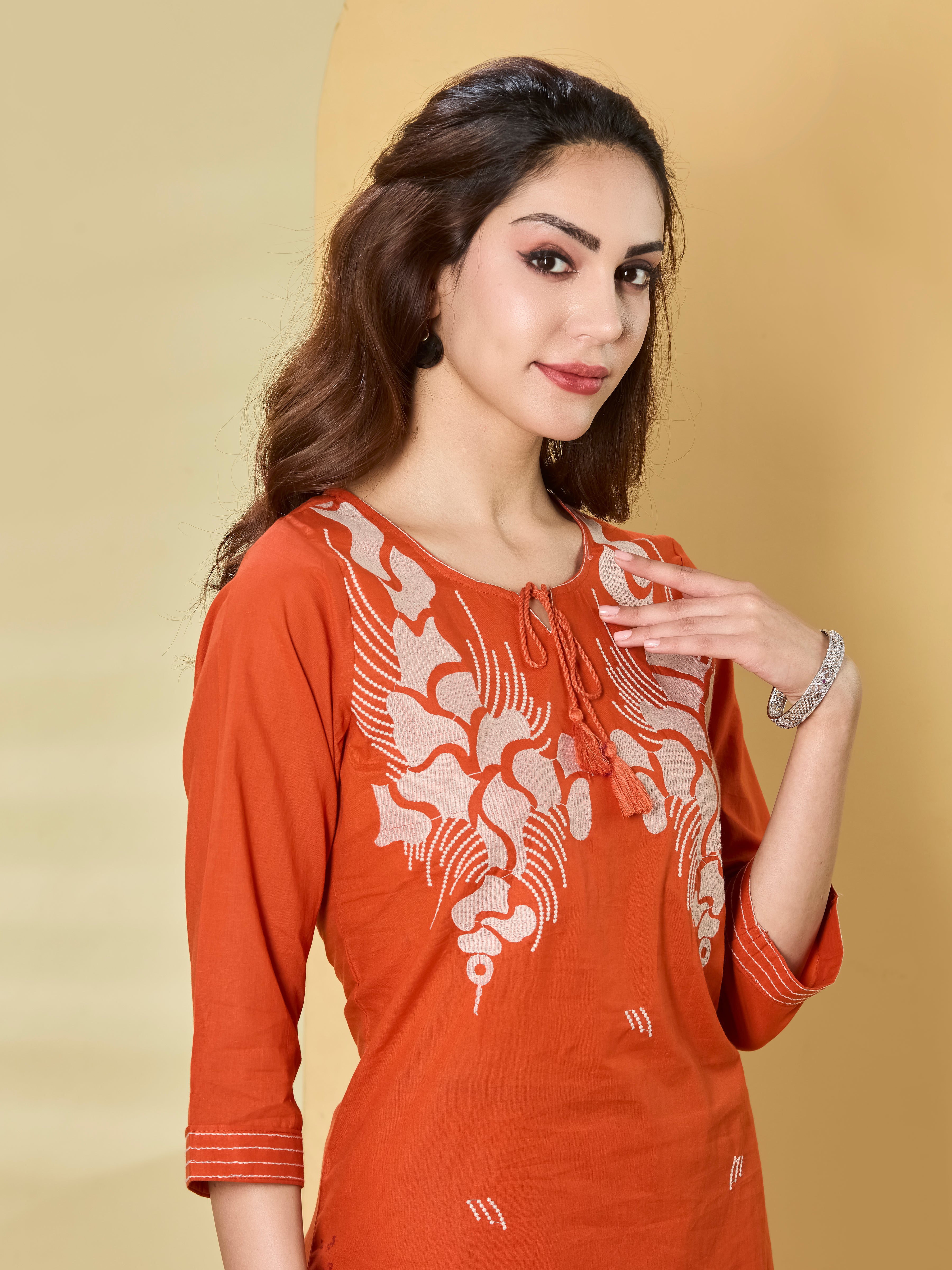 Heritage Bloom Cotton Embroidered Straight Suit Set with Dupatta