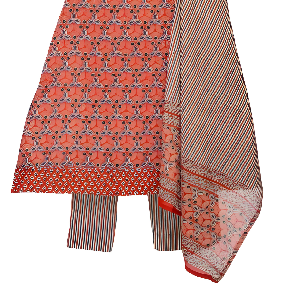Burnt Sienna & Midnight Navy Hand Block Floral Print A-Line Kurta with Cotton Dupatta