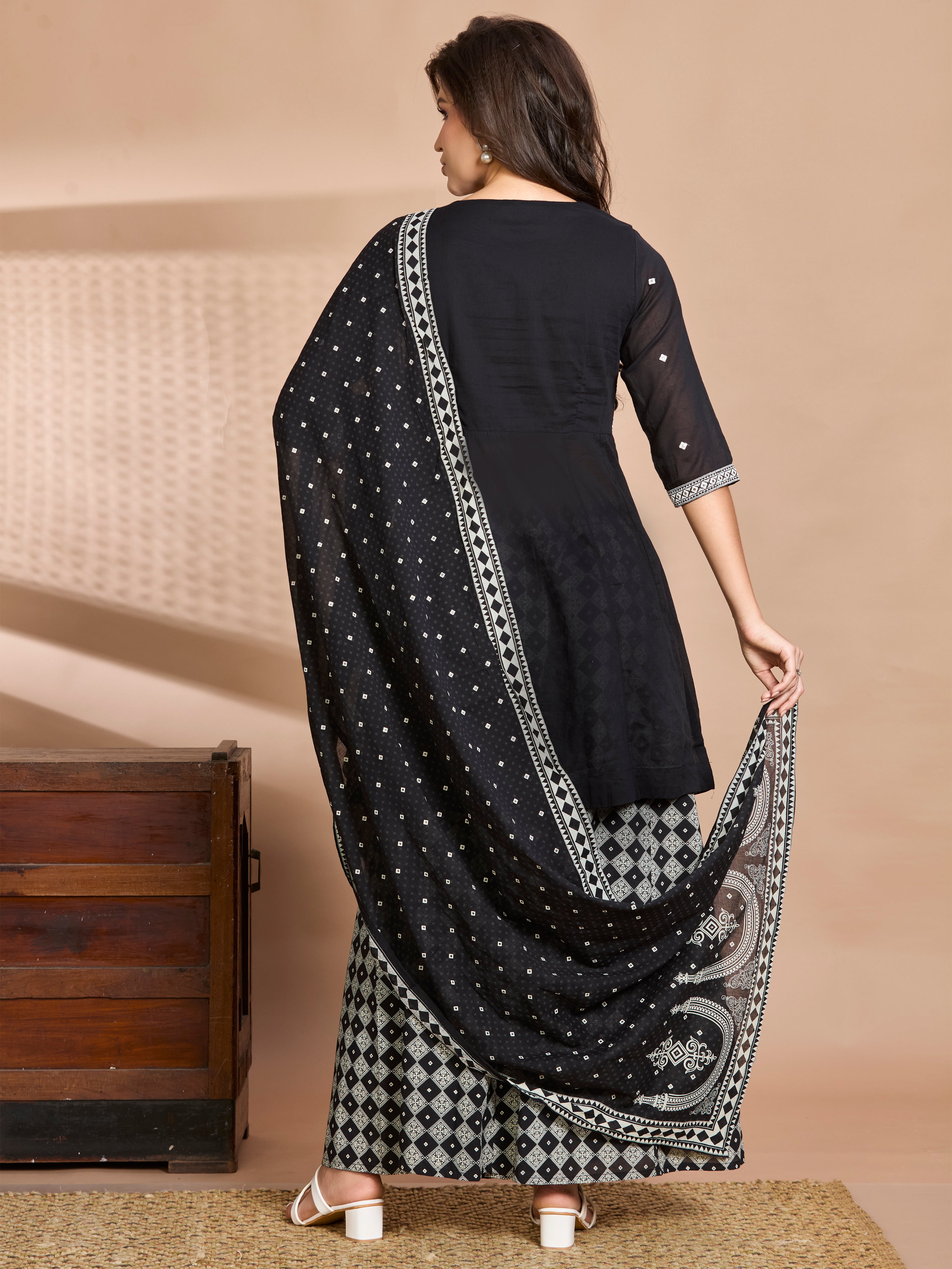Sunny Bloom A-Line Suit Set with Yellow Floral Block Prints in Pure Cotton with Dupatta