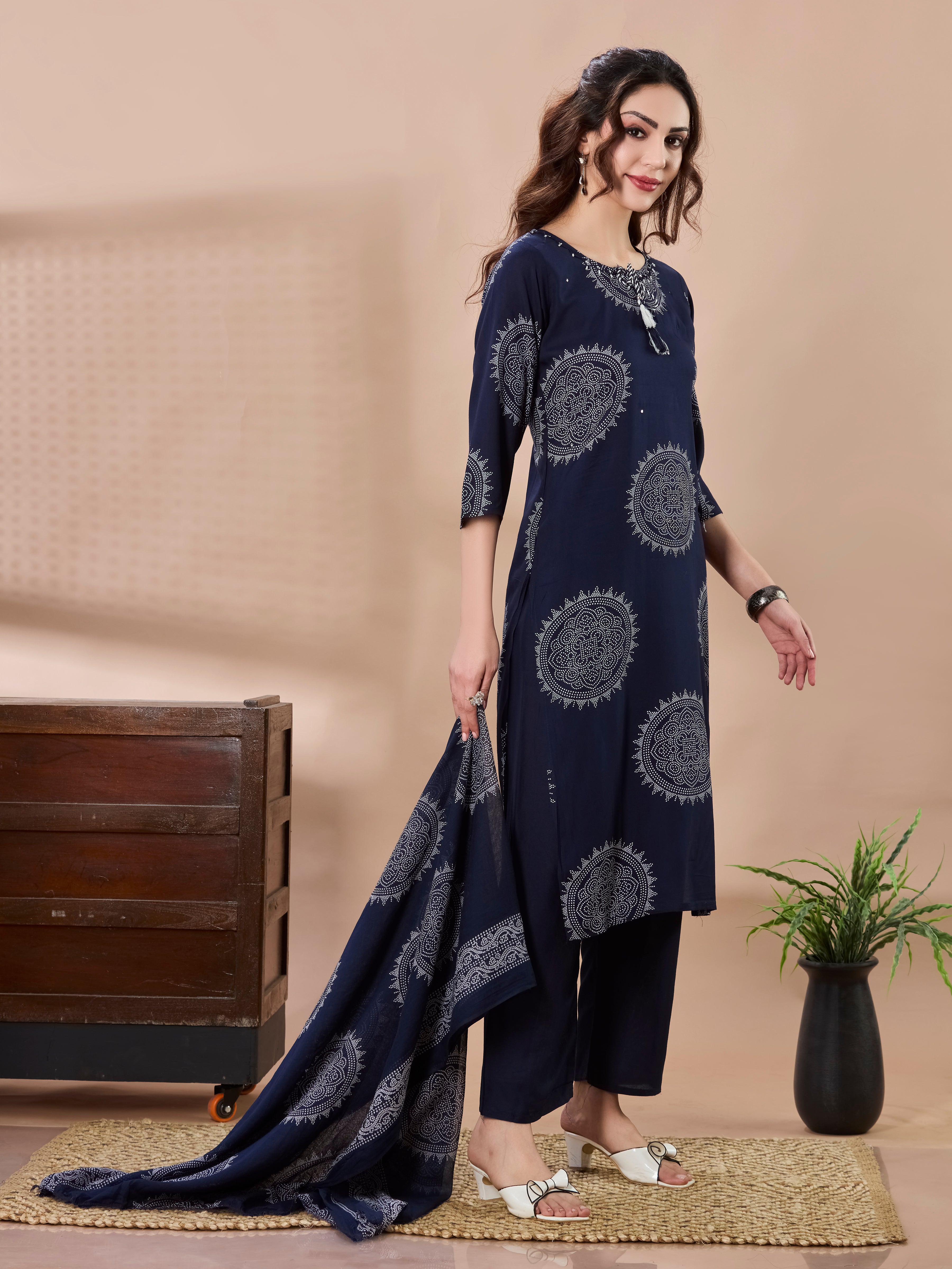 Mandala Muse Cotton Straight Suit Set with Dupatta