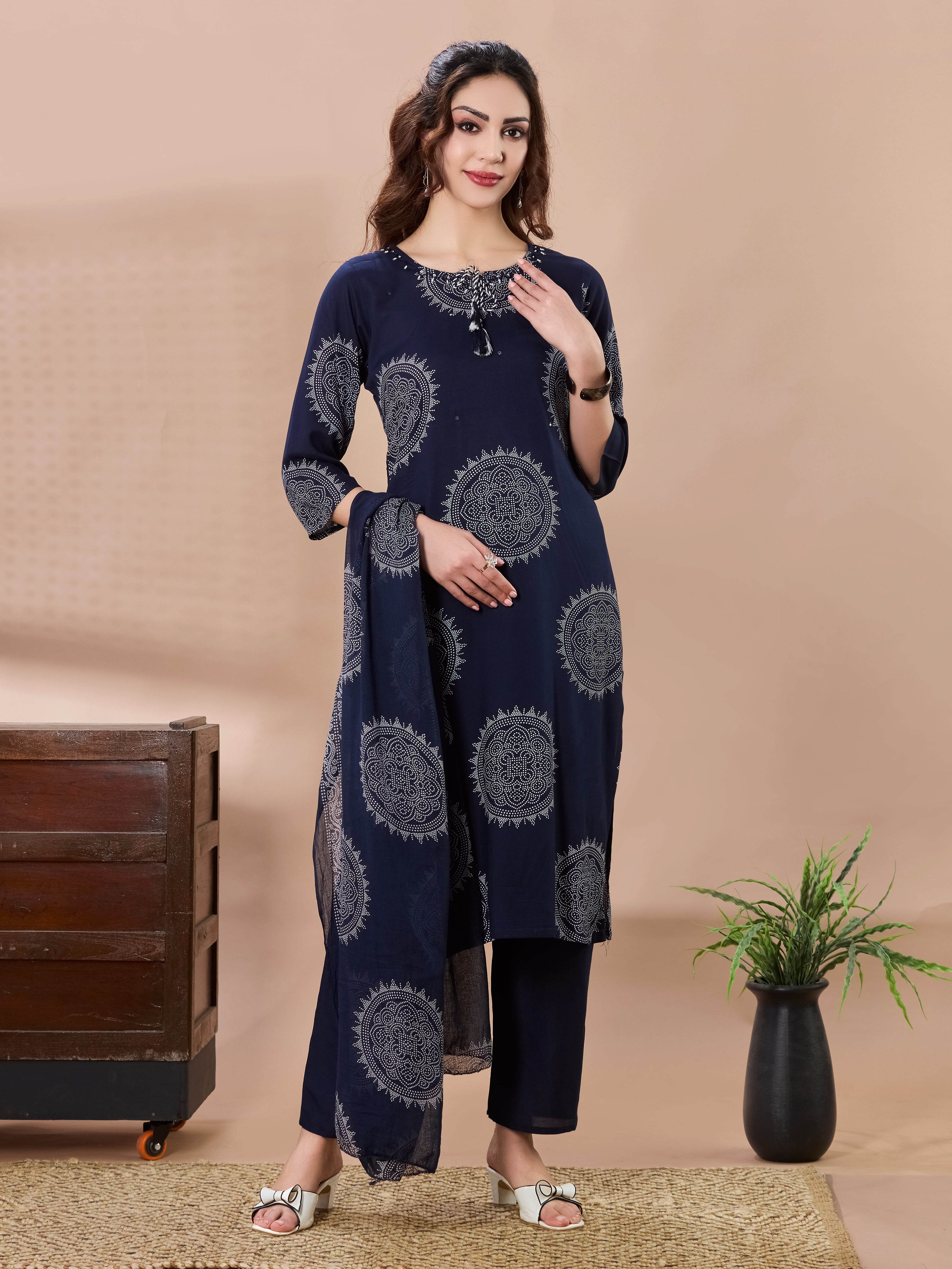 Mandala Muse Cotton Straight Suit Set with Dupatta