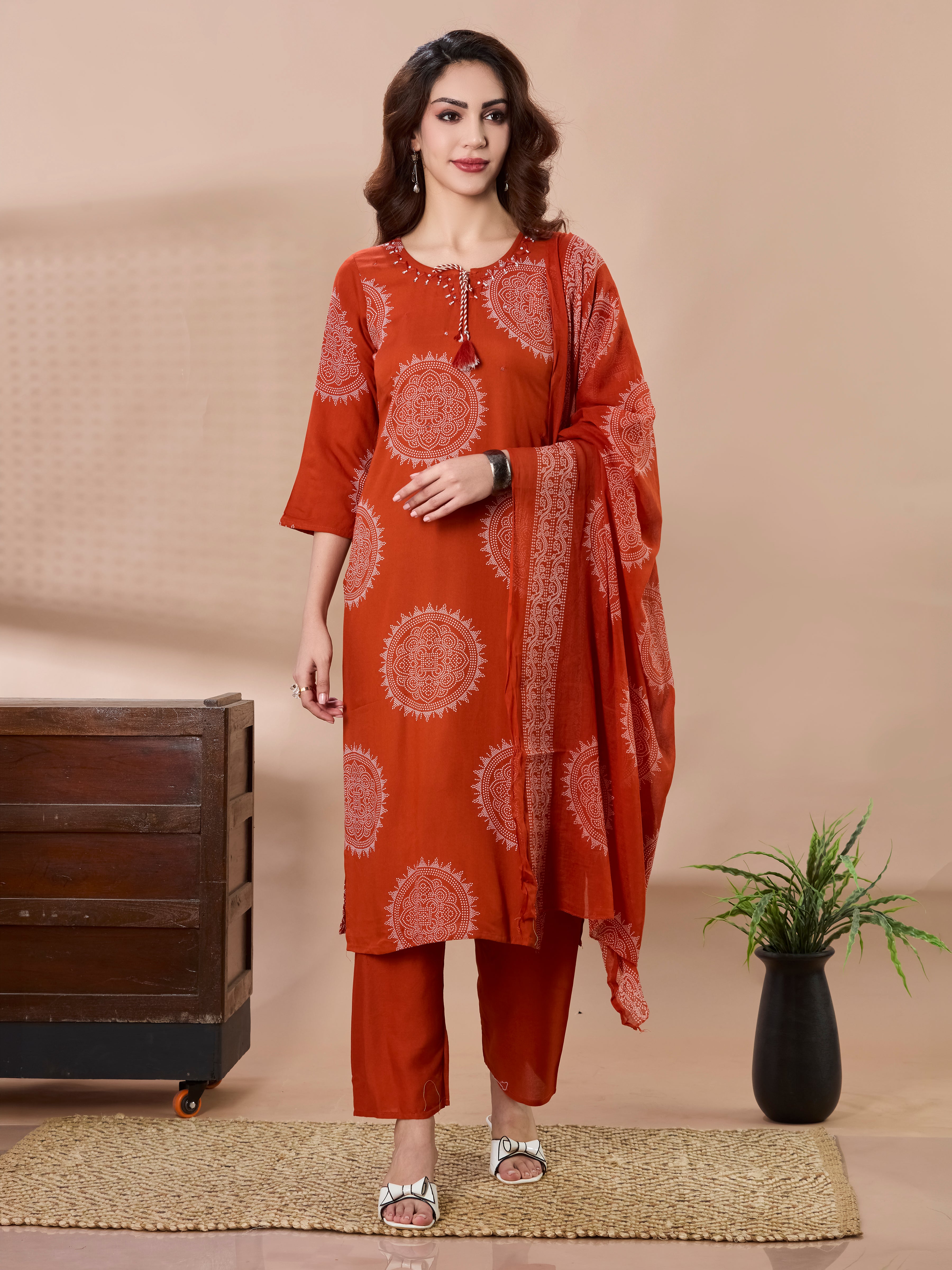 Mandala Muse Cotton Straight Suit Set with Dupatta