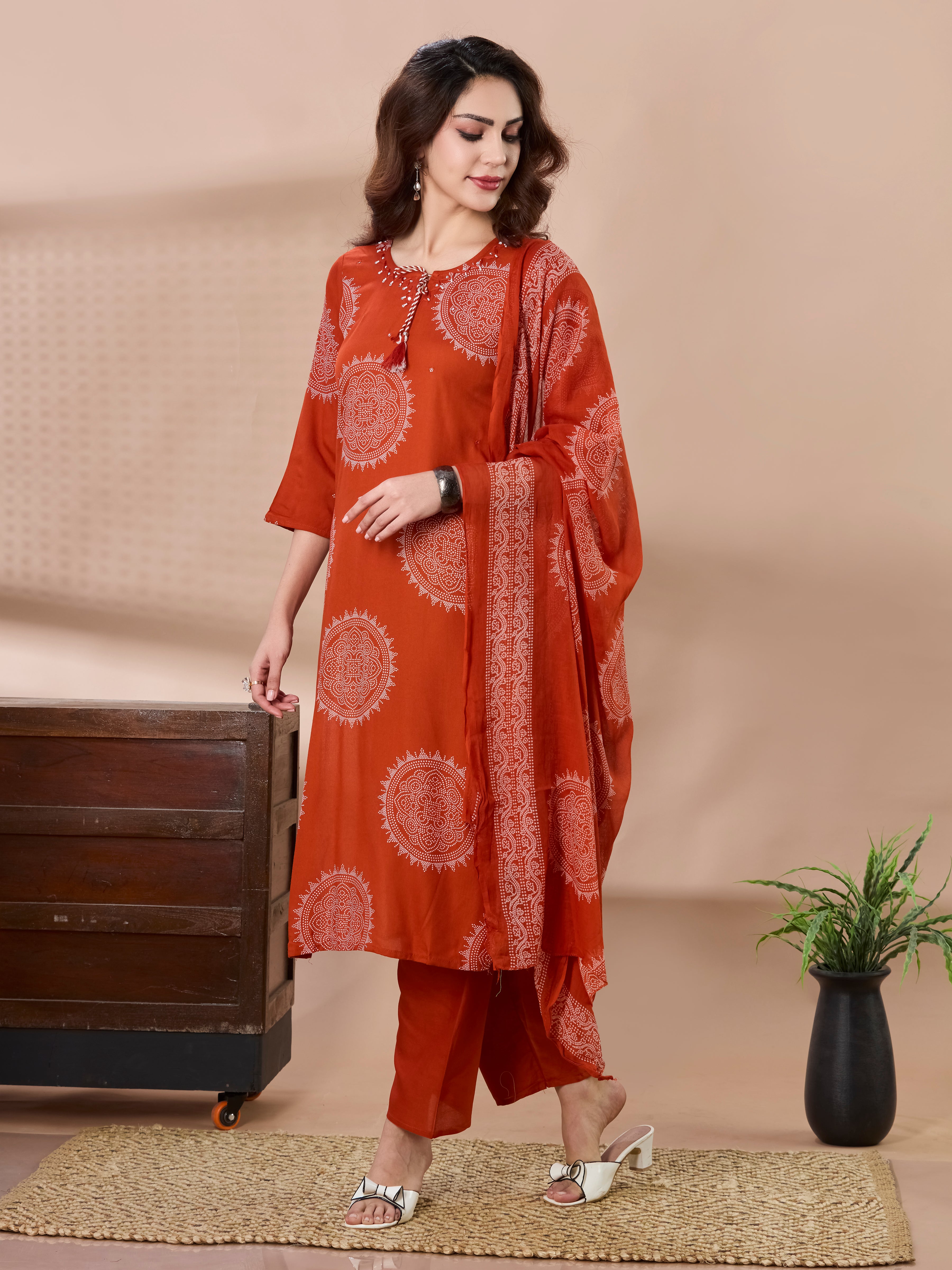 Mandala Muse Cotton Straight Suit Set with Dupatta