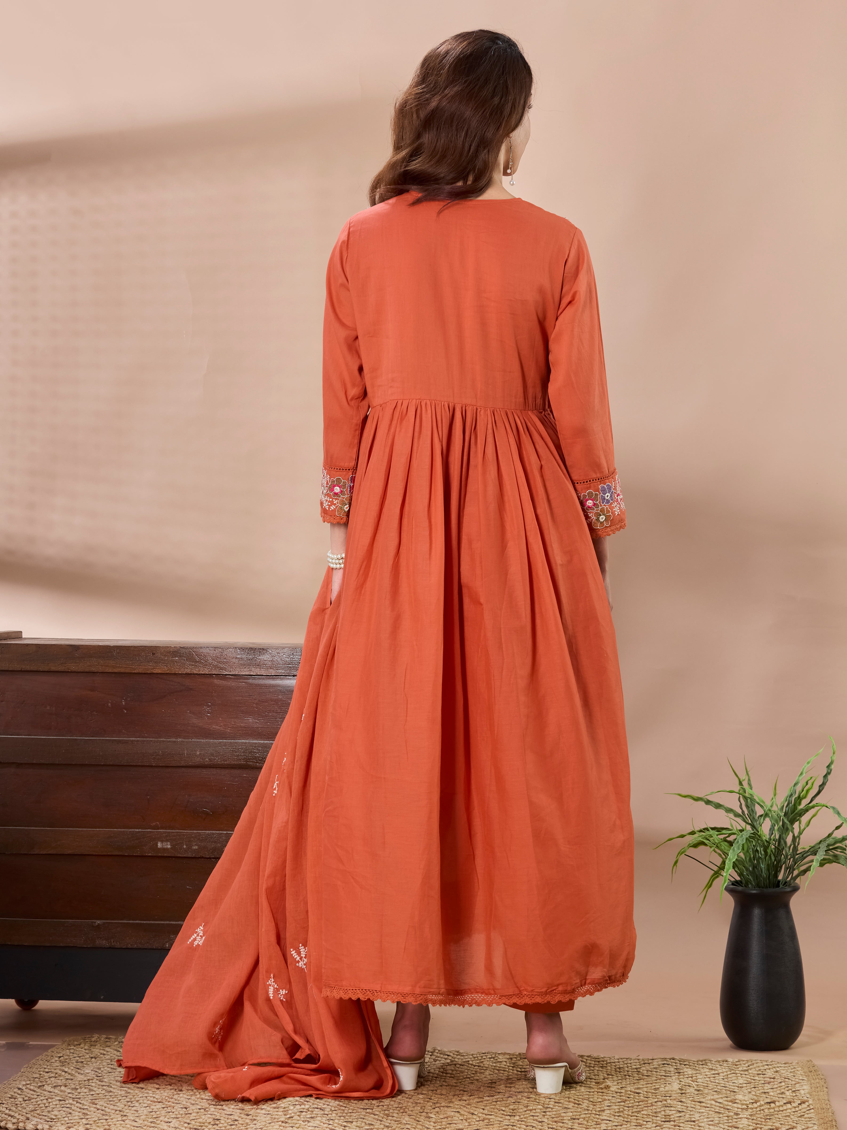 Festive Garden Cotton Anarkali Suit Set with Dupatta