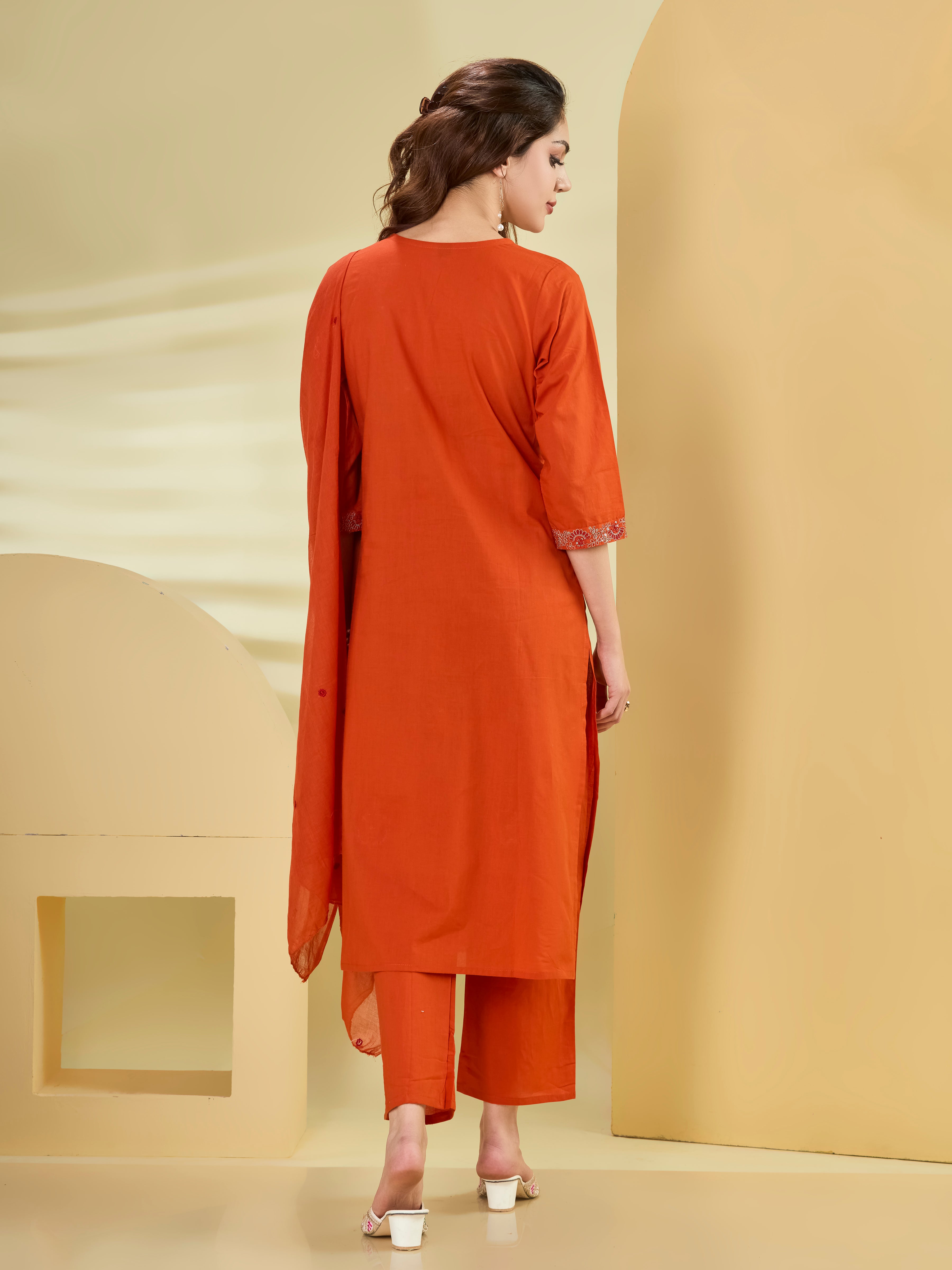 Artisan Garden Cotton Embroidered Straight Suit Set with Dupatta