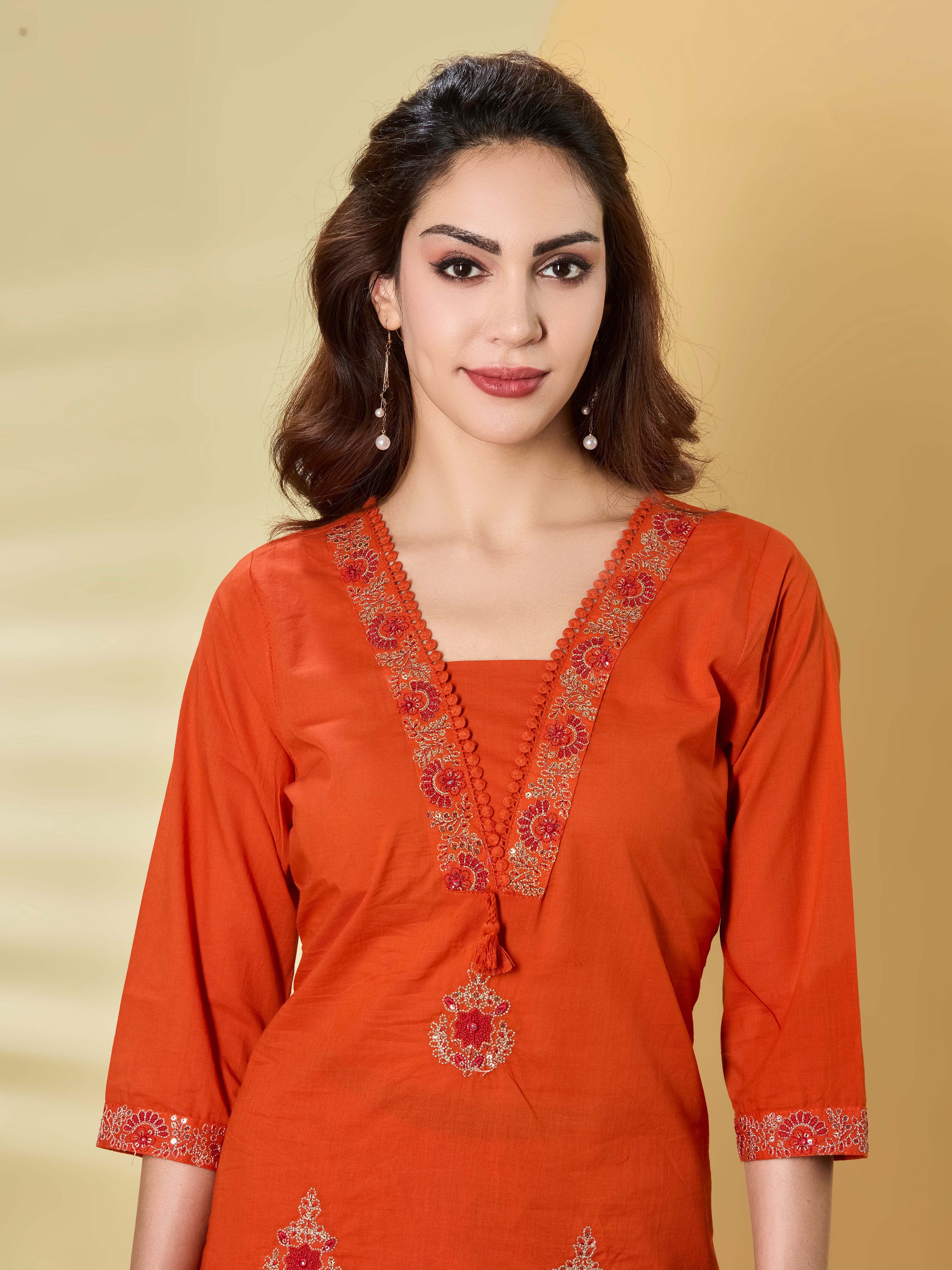 Artisan Garden Cotton Embroidered Straight Suit Set with Dupatta