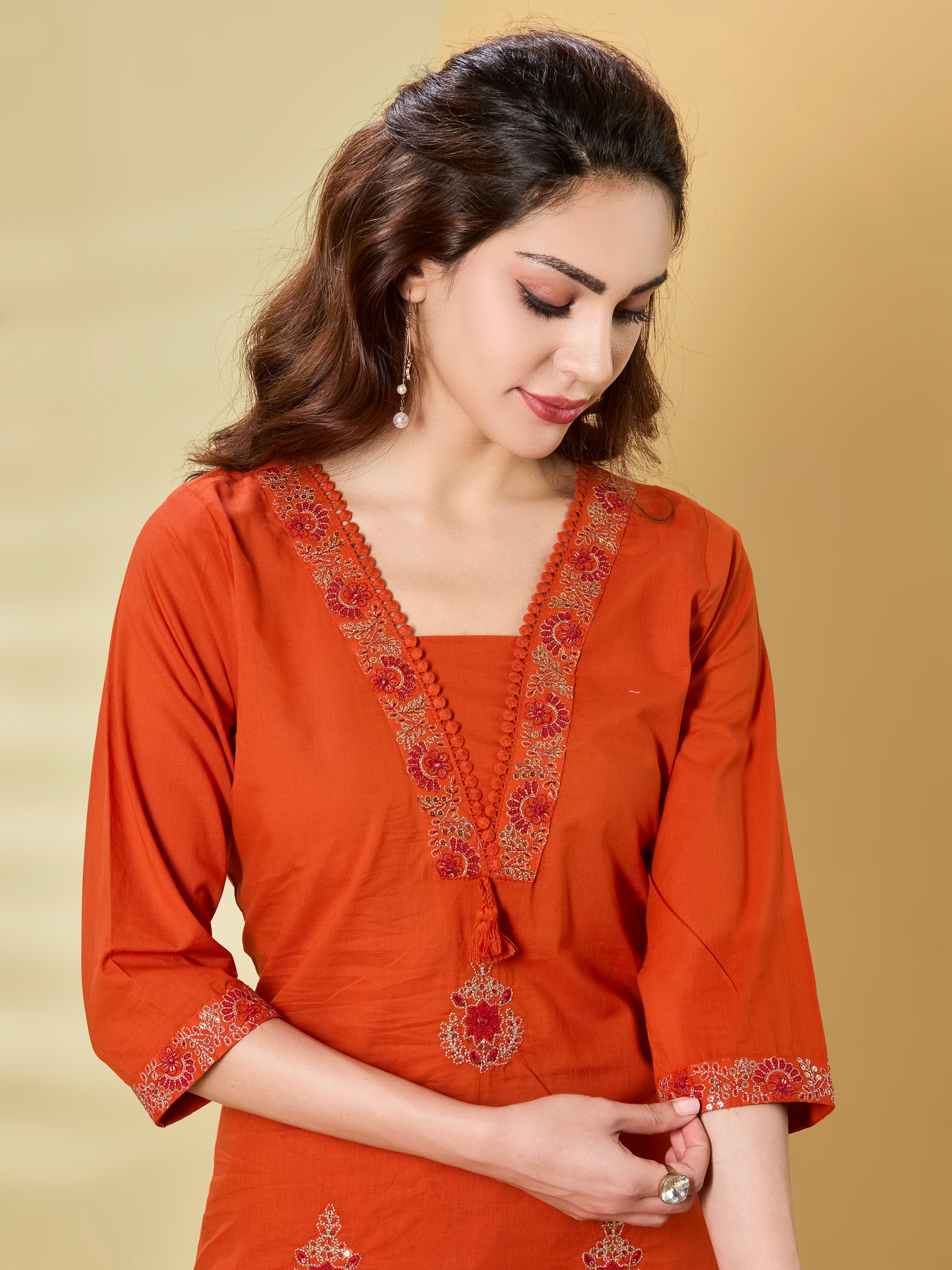 Artisan Garden Cotton Embroidered Straight Suit Set with Dupatta