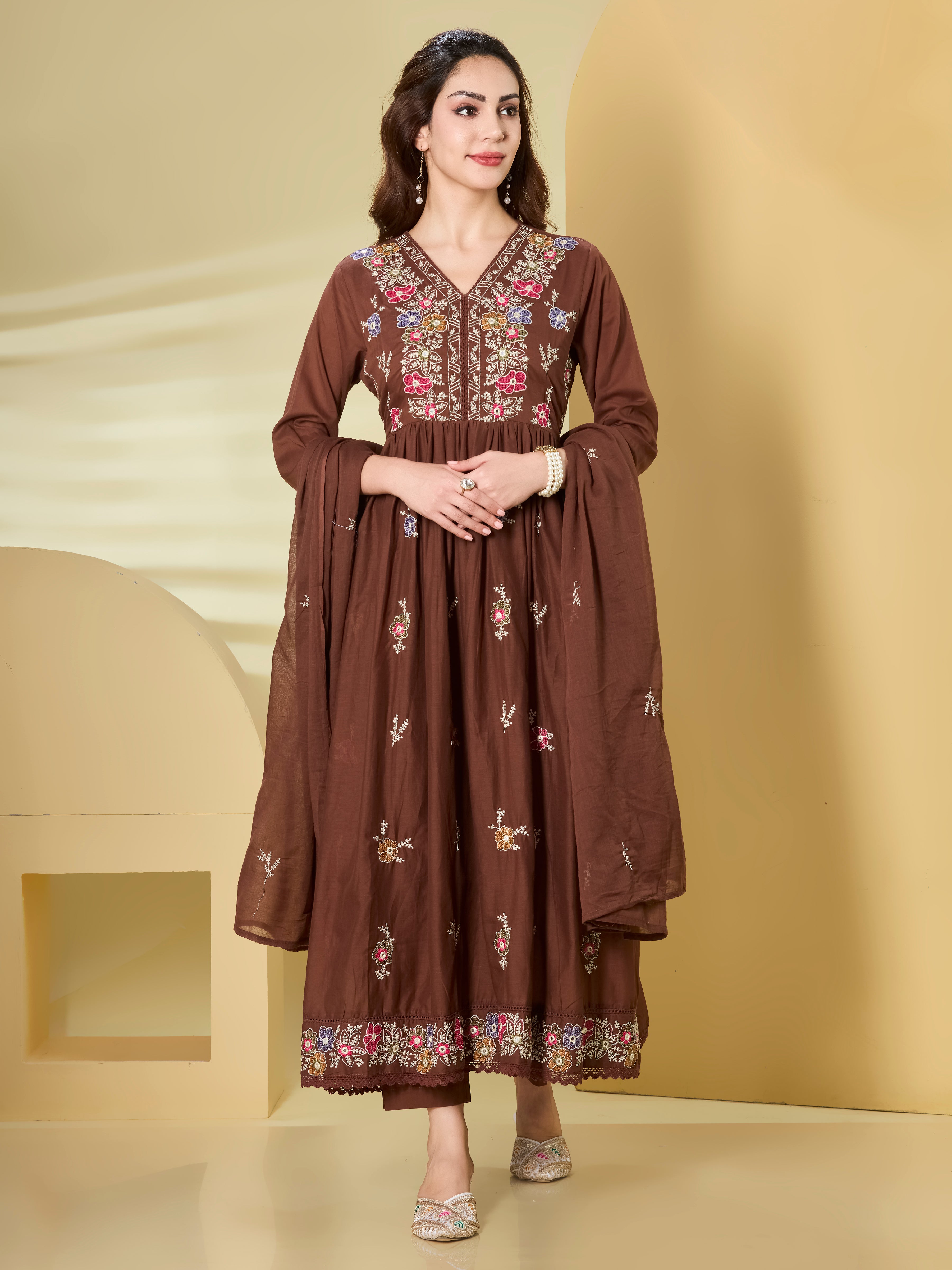 Festive Garden Cotton Anarkali Suit Set with Dupatta