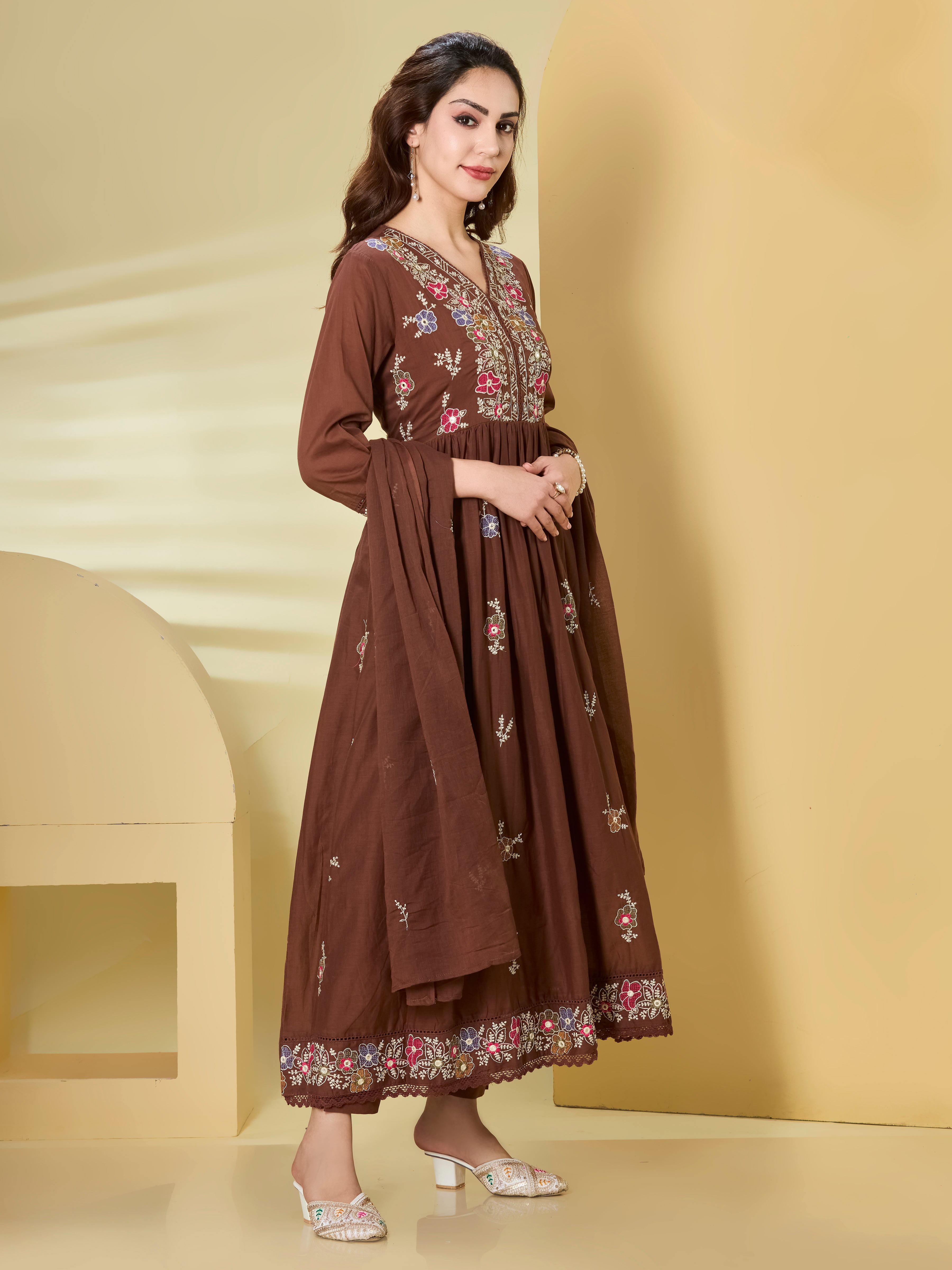 Festive Garden Cotton Anarkali Suit Set with Dupatta