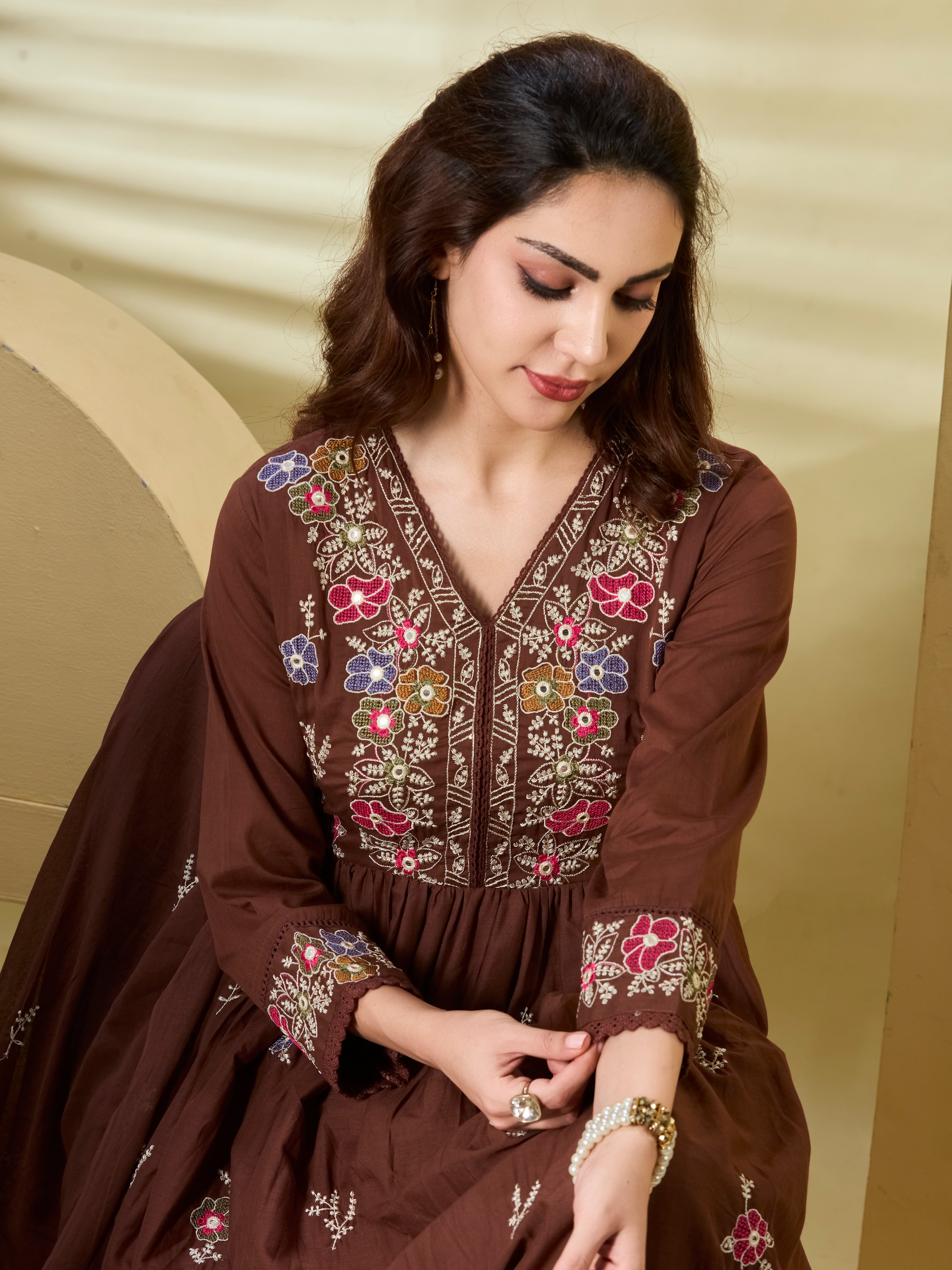 Festive Garden Cotton Anarkali Suit Set with Dupatta