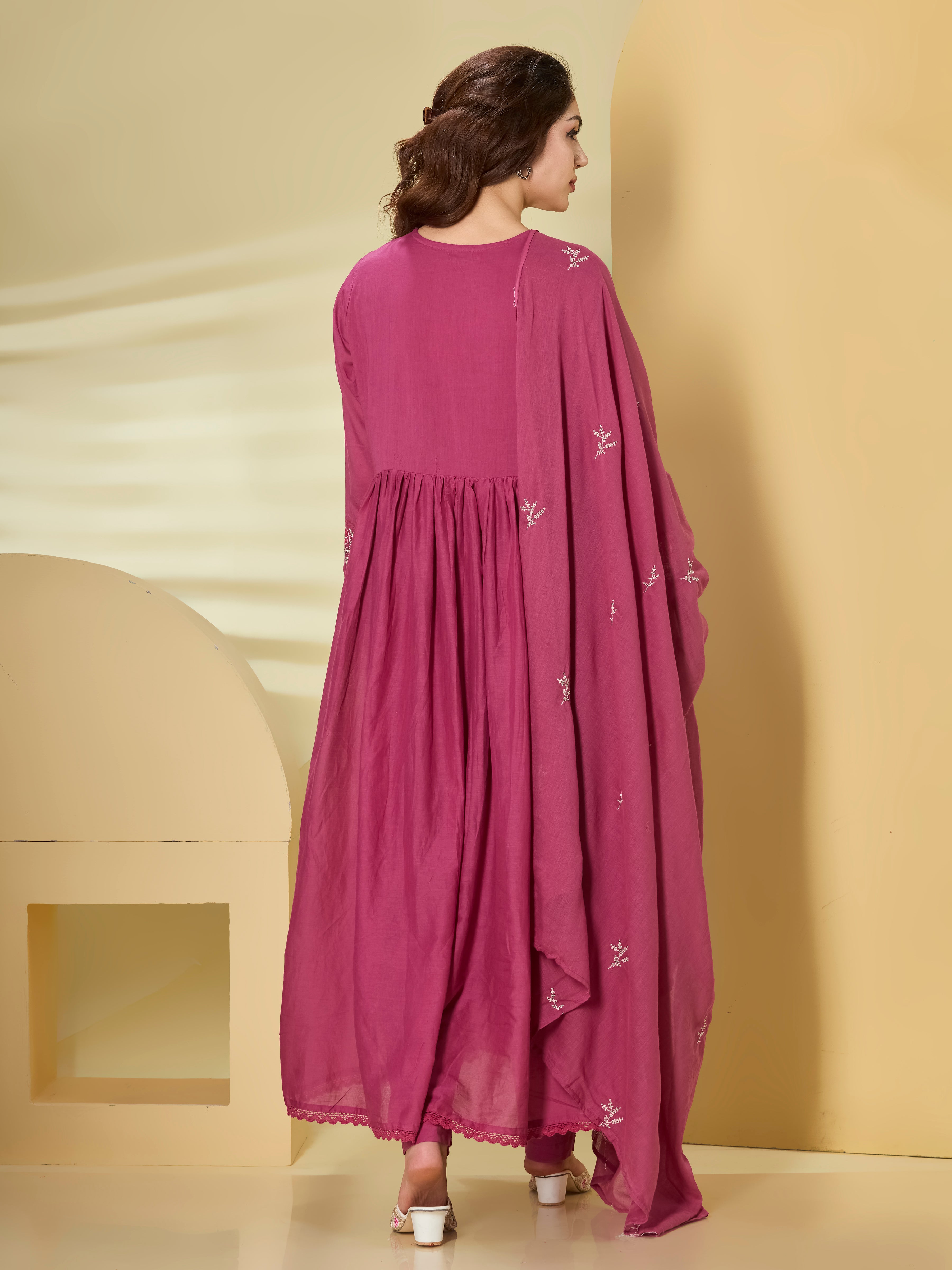 Festive Garden Cotton Anarkali Suit Set with Dupatta