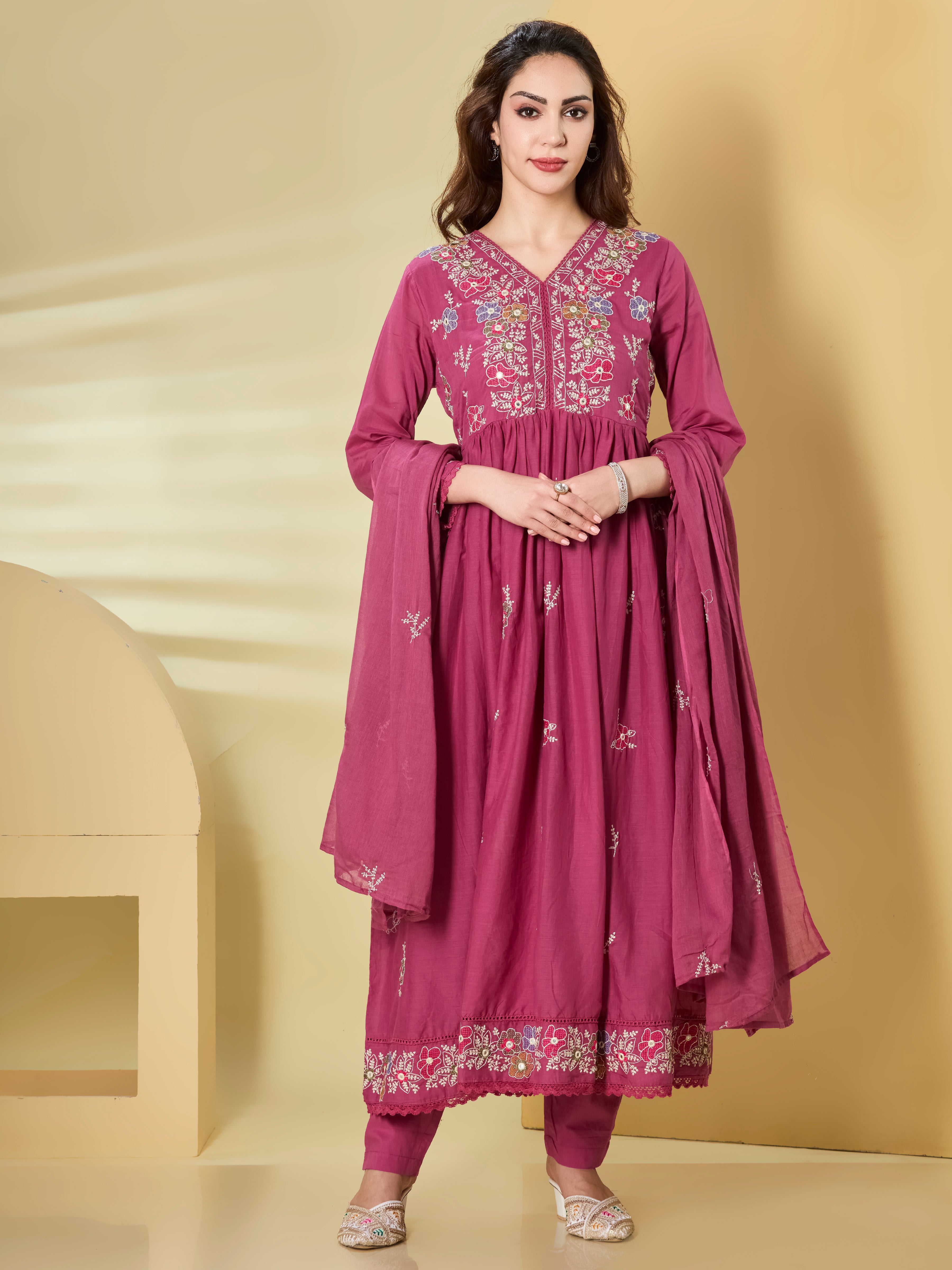 Festive Garden Cotton Anarkali Suit Set with Dupatta