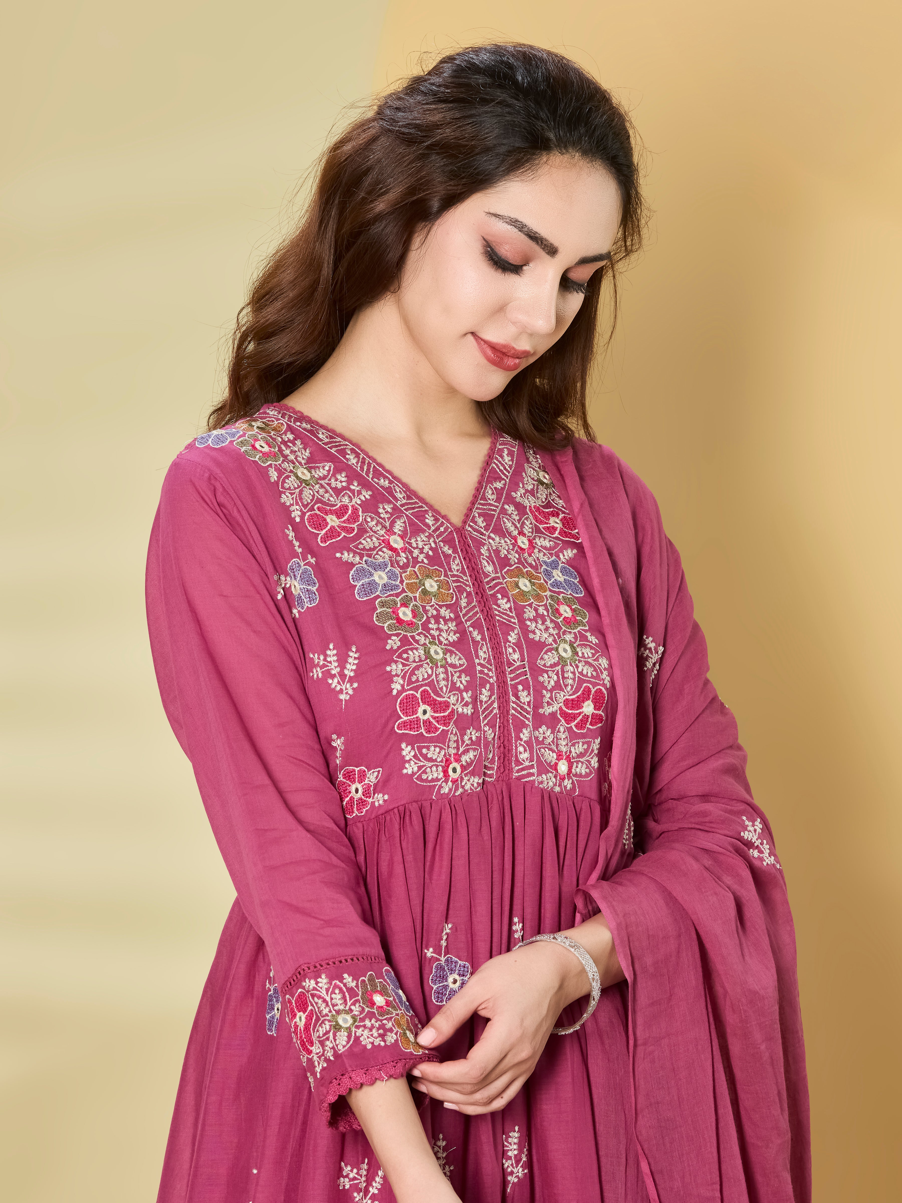 Festive Garden Cotton Anarkali Suit Set with Dupatta