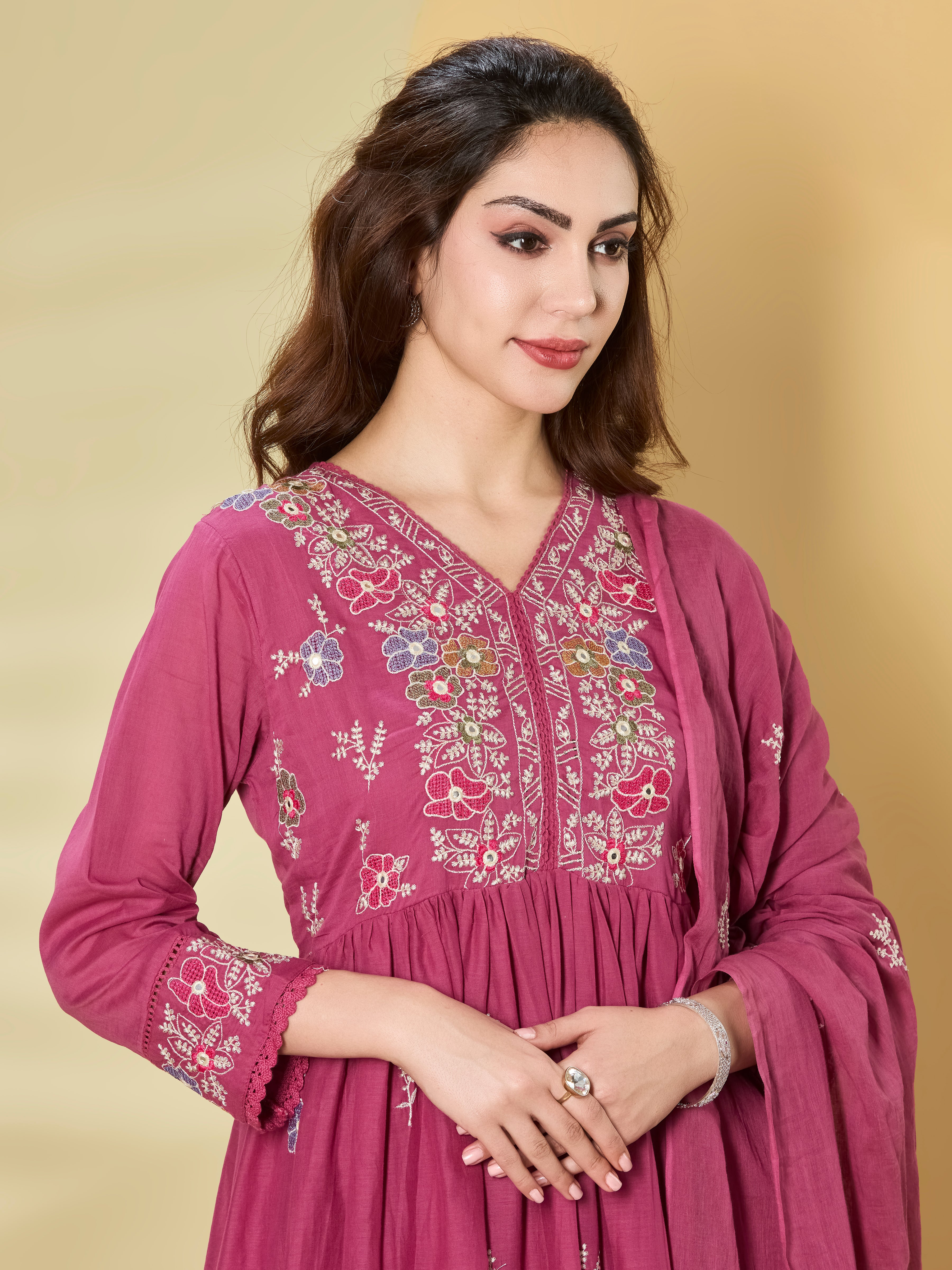 Festive Garden Cotton Anarkali Suit Set with Dupatta