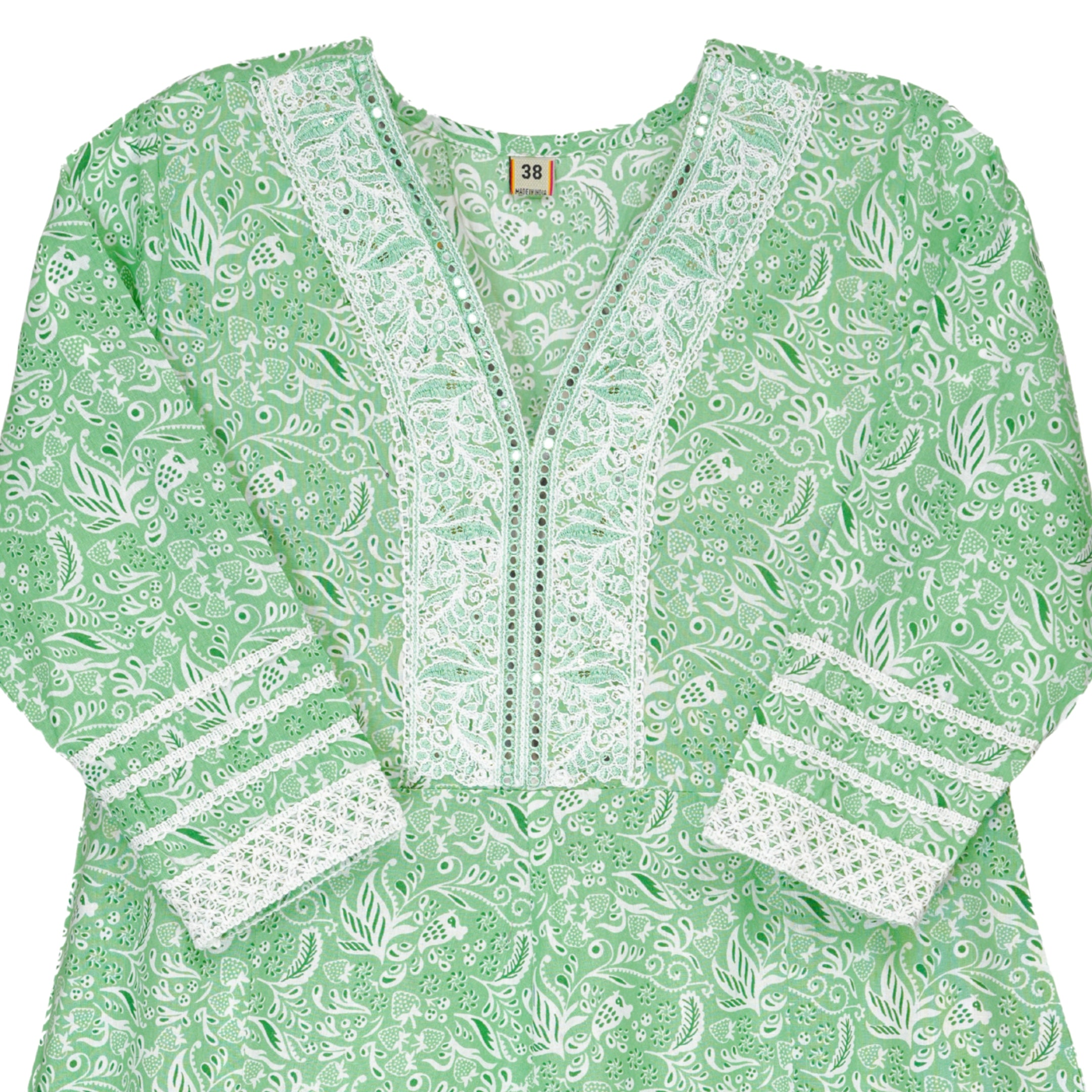 Mint Green Hand Block Floral Print Anarkali Kurta Suit Set with Cotton Dupatta