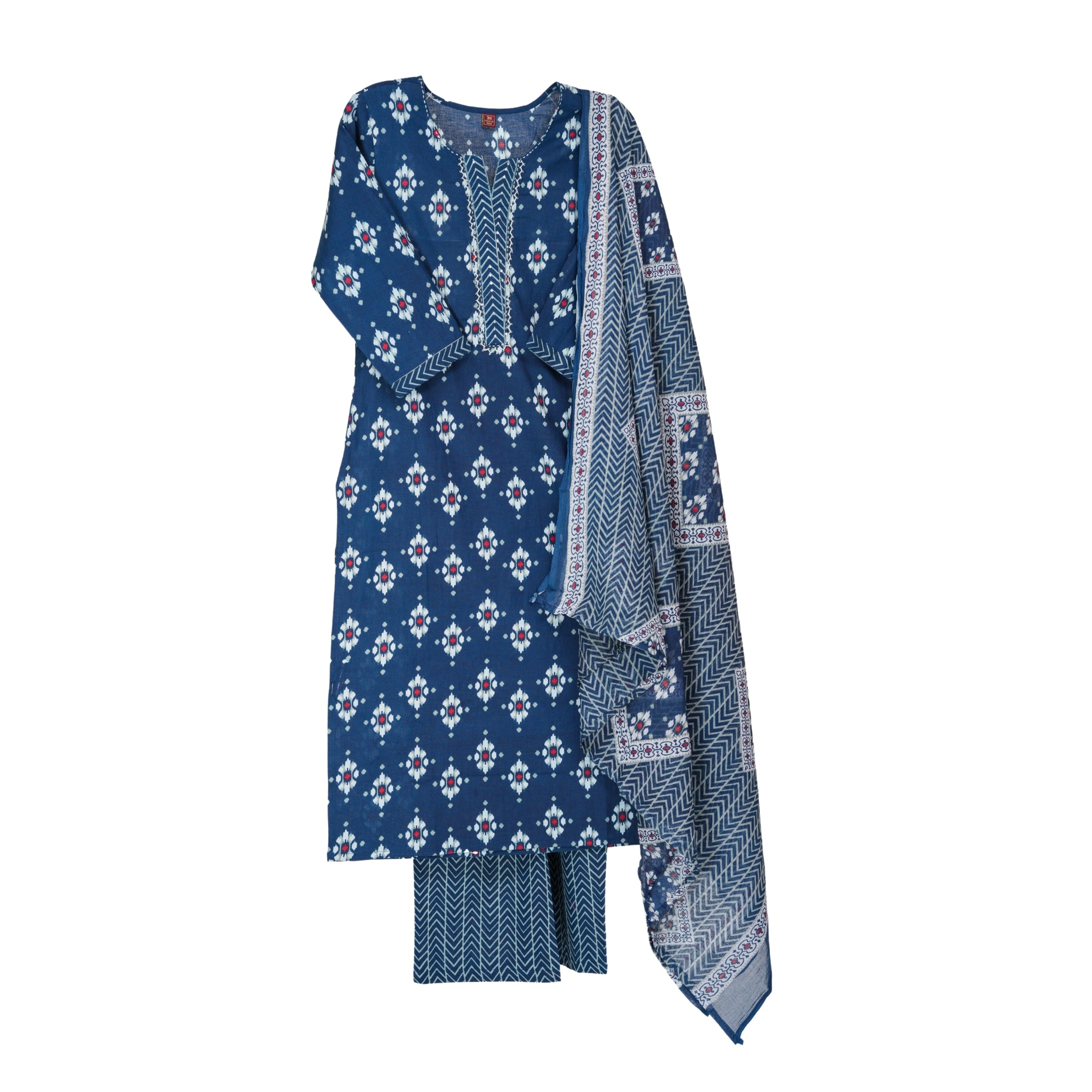 Deep Indigo Handblock print Straight suit set with Soft cotton Dupatta