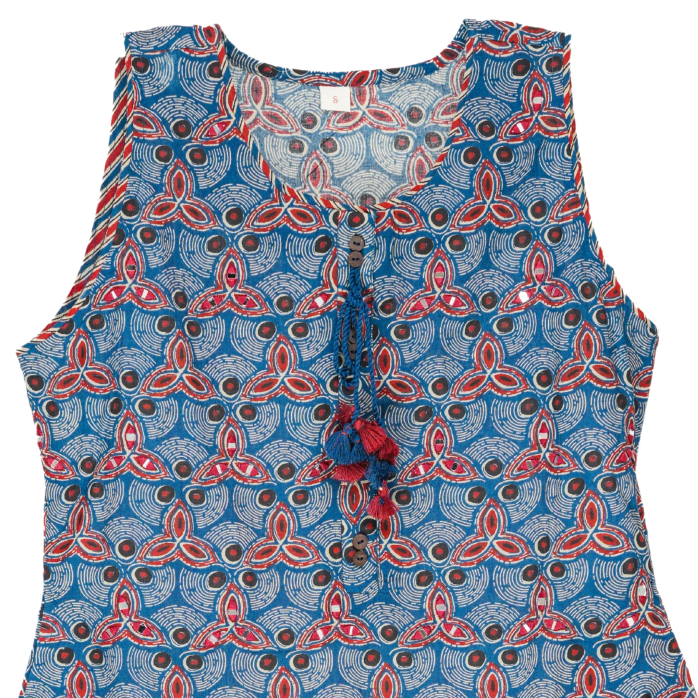 Midnight Indigo & Rust Hand Block Floral Print A-Line Kurta with Cotton Dupatta