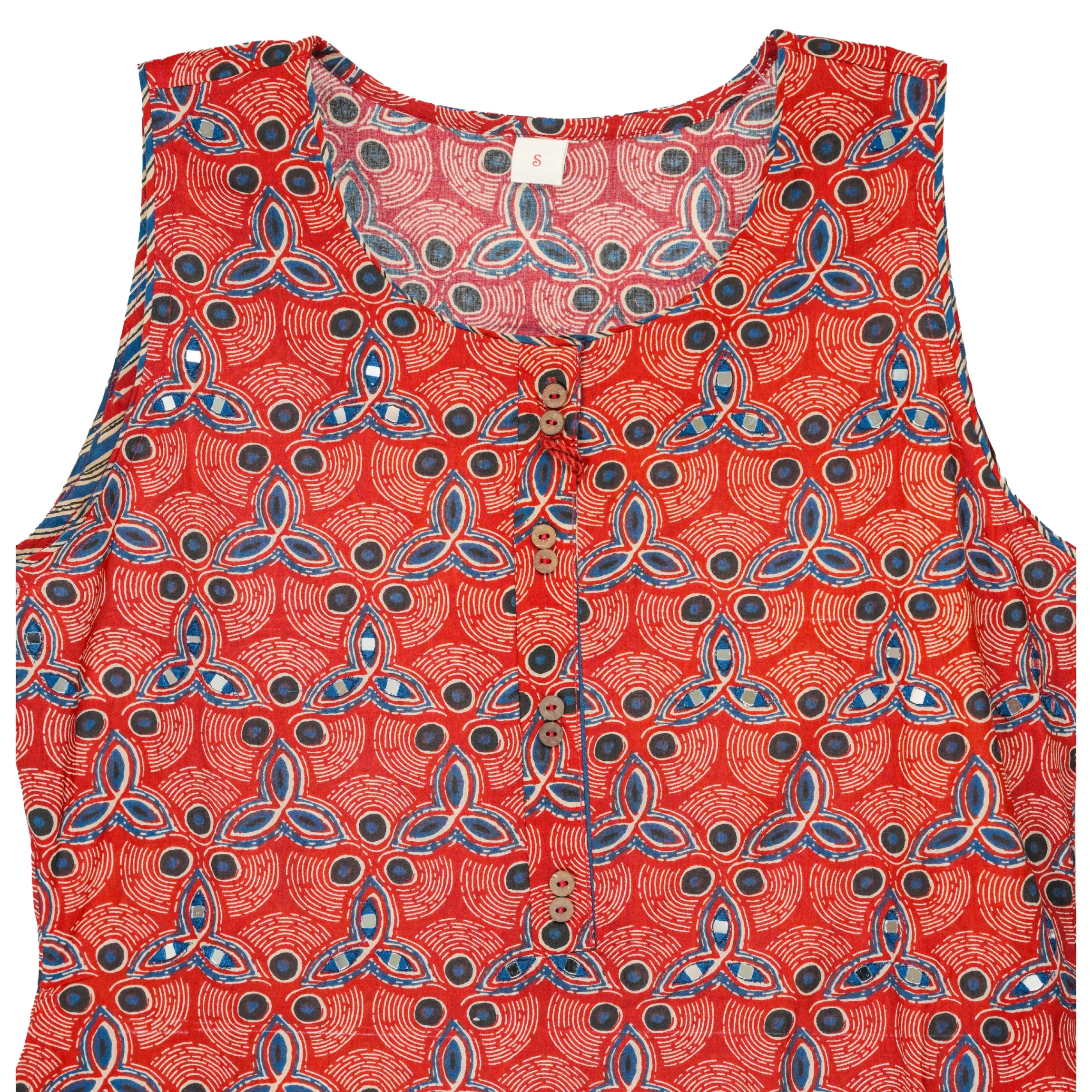 Burnt Sienna & Midnight Navy Hand Block Floral Print A-Line Kurta with Cotton Dupatta