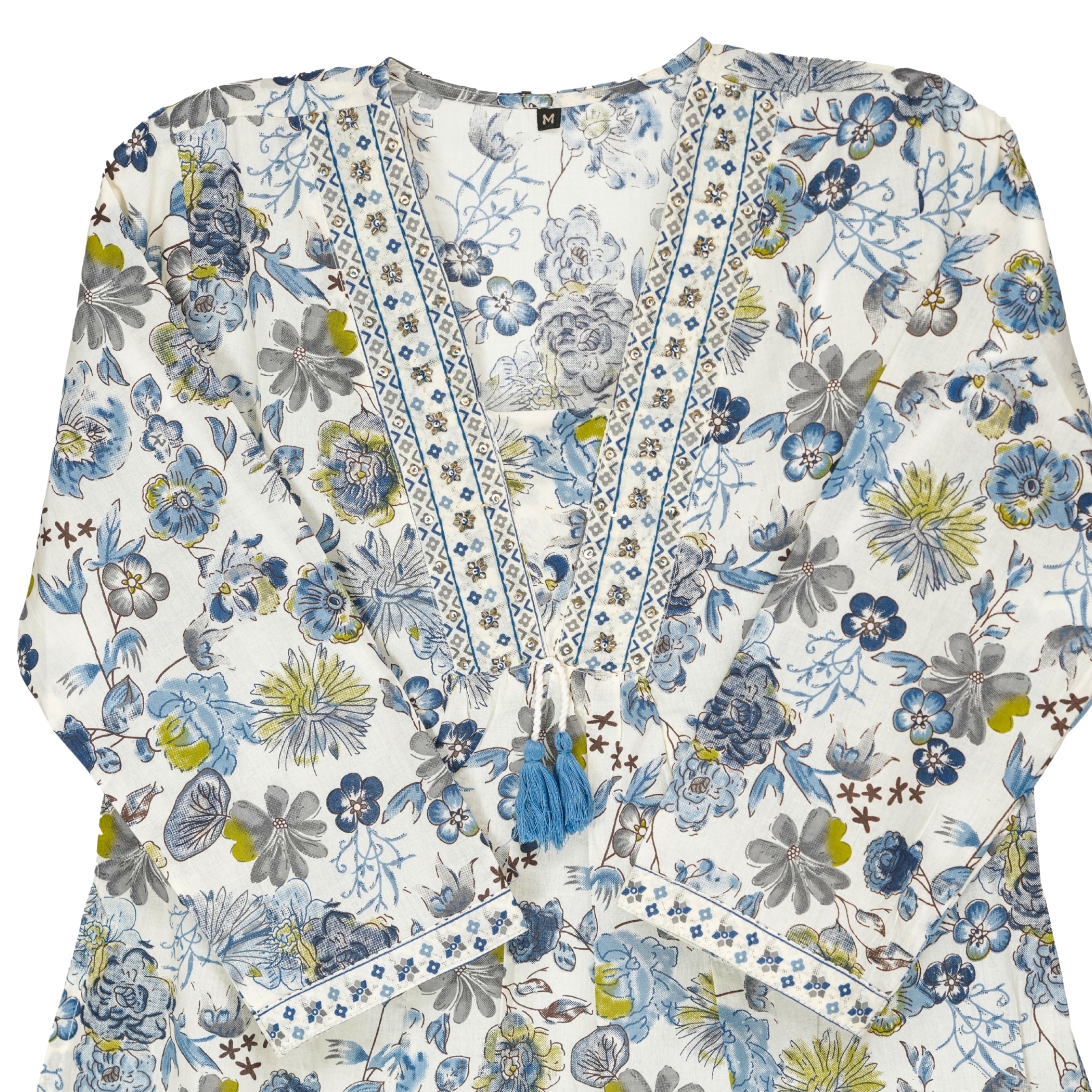 Ivory Hand Block Floral Print A-Line Kurta with Lightweight Cotton Dupatta