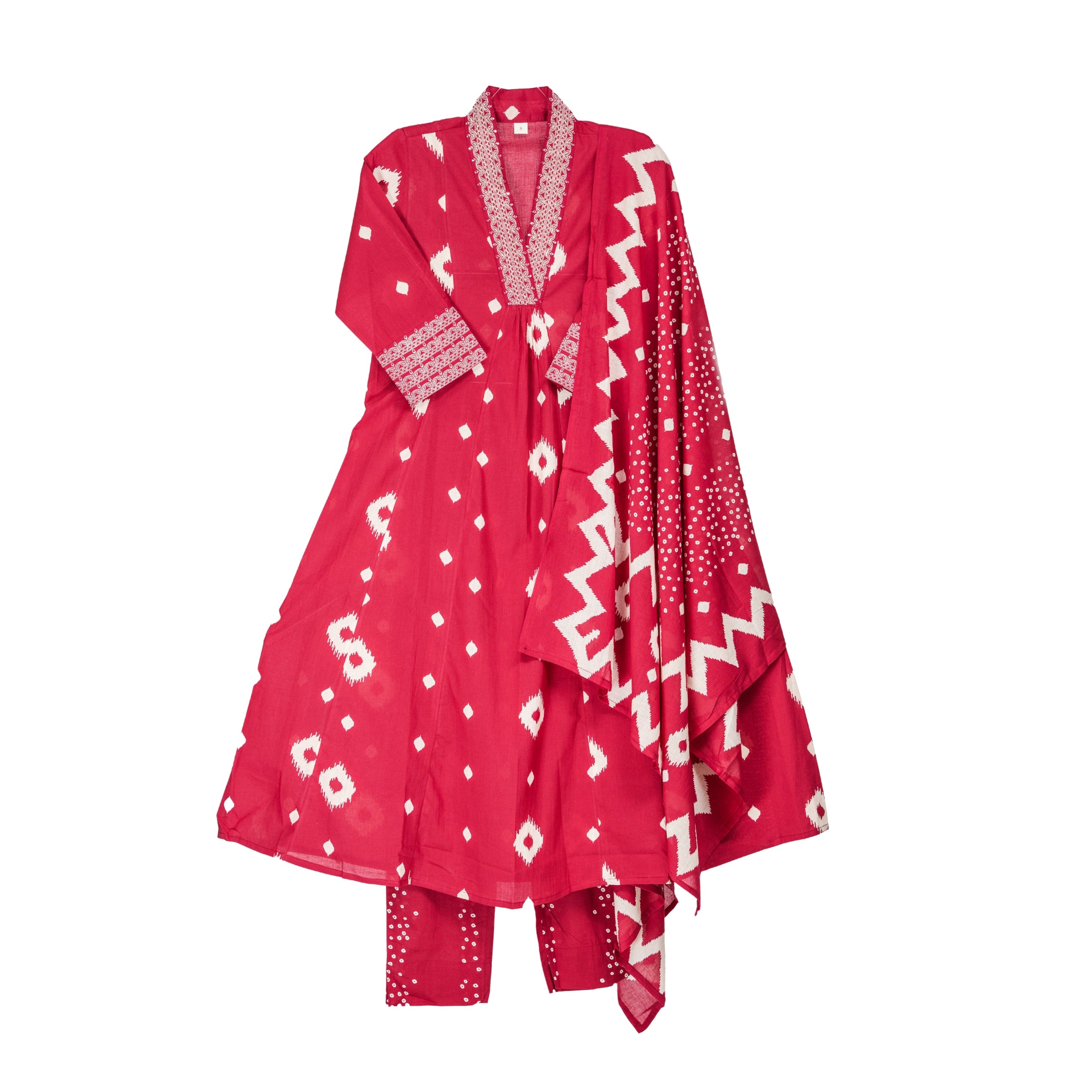Crimson Elegance Hand Block Floral Print A-Line Kurta with Soft Cotton Dupatta