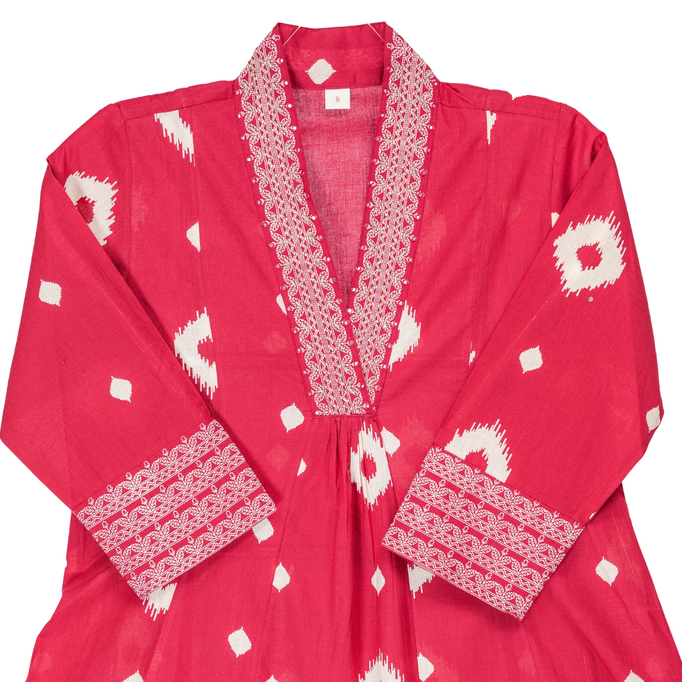 Crimson Elegance Hand Block Floral Print A-Line Kurta with Soft Cotton Dupatta