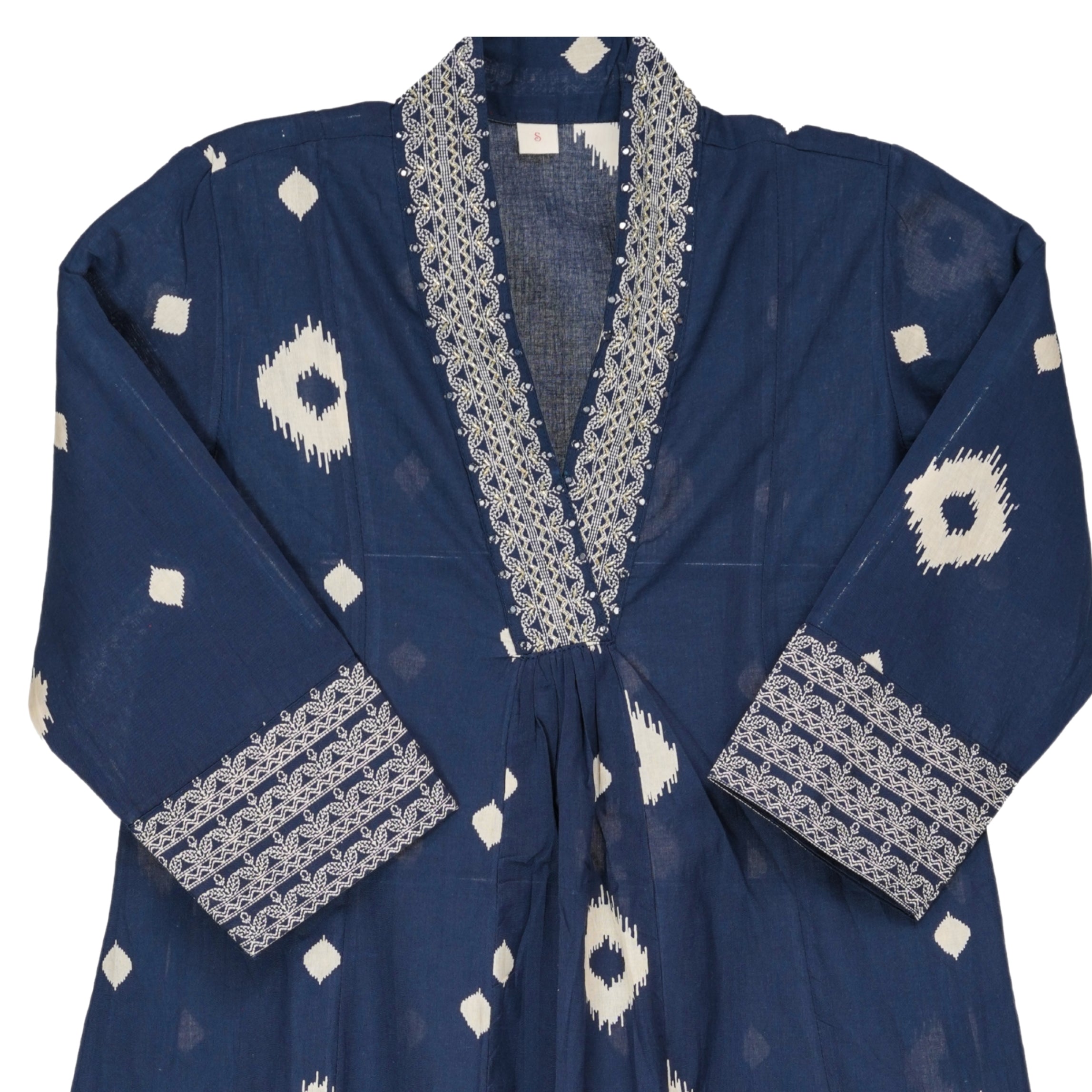 Midnight Navy & Ivory Hand Block Floral Print A-Line Kurta with Soft Cotton Dupatta