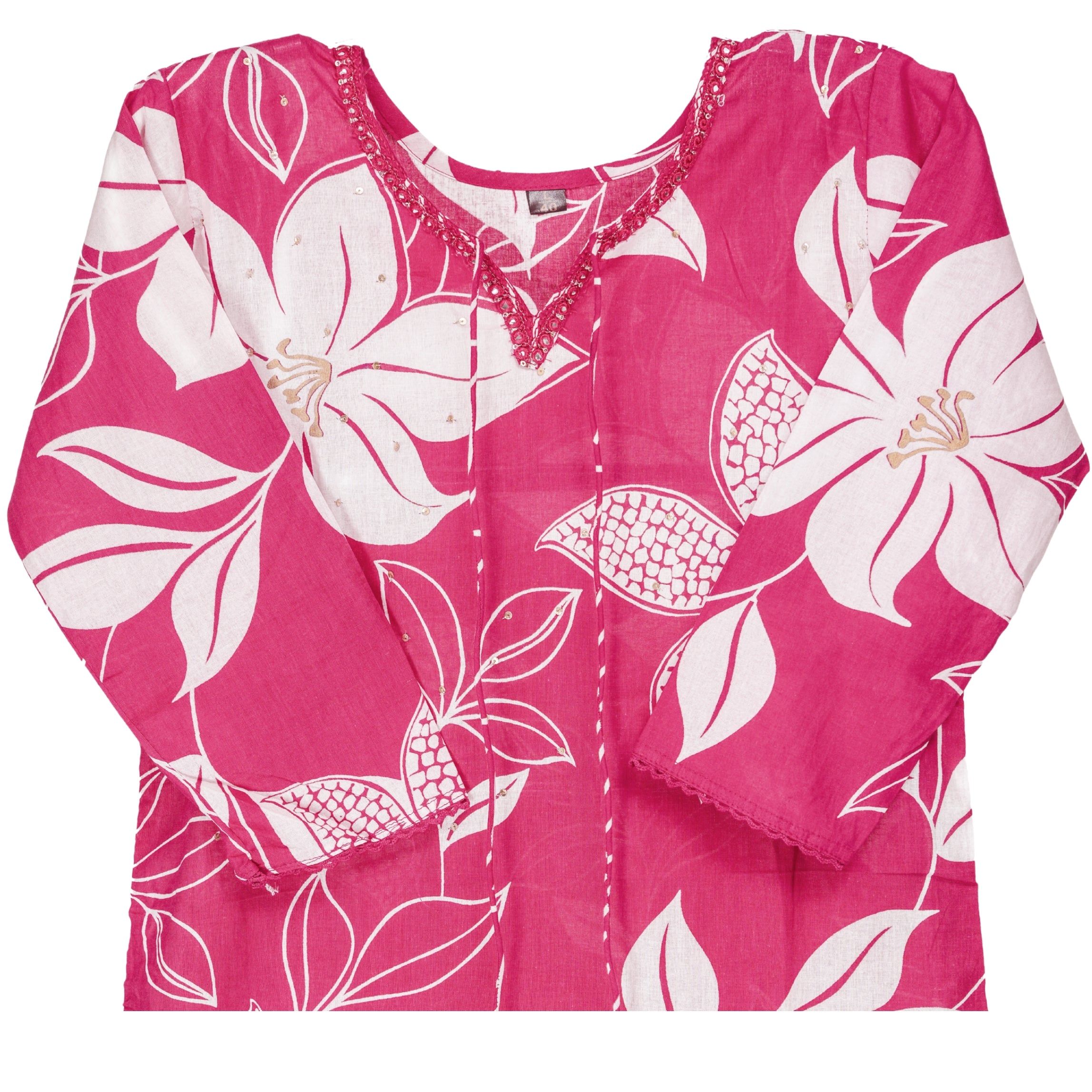 Bold Pink Handblock floral print Straight suit set with breezy cotton dupatta