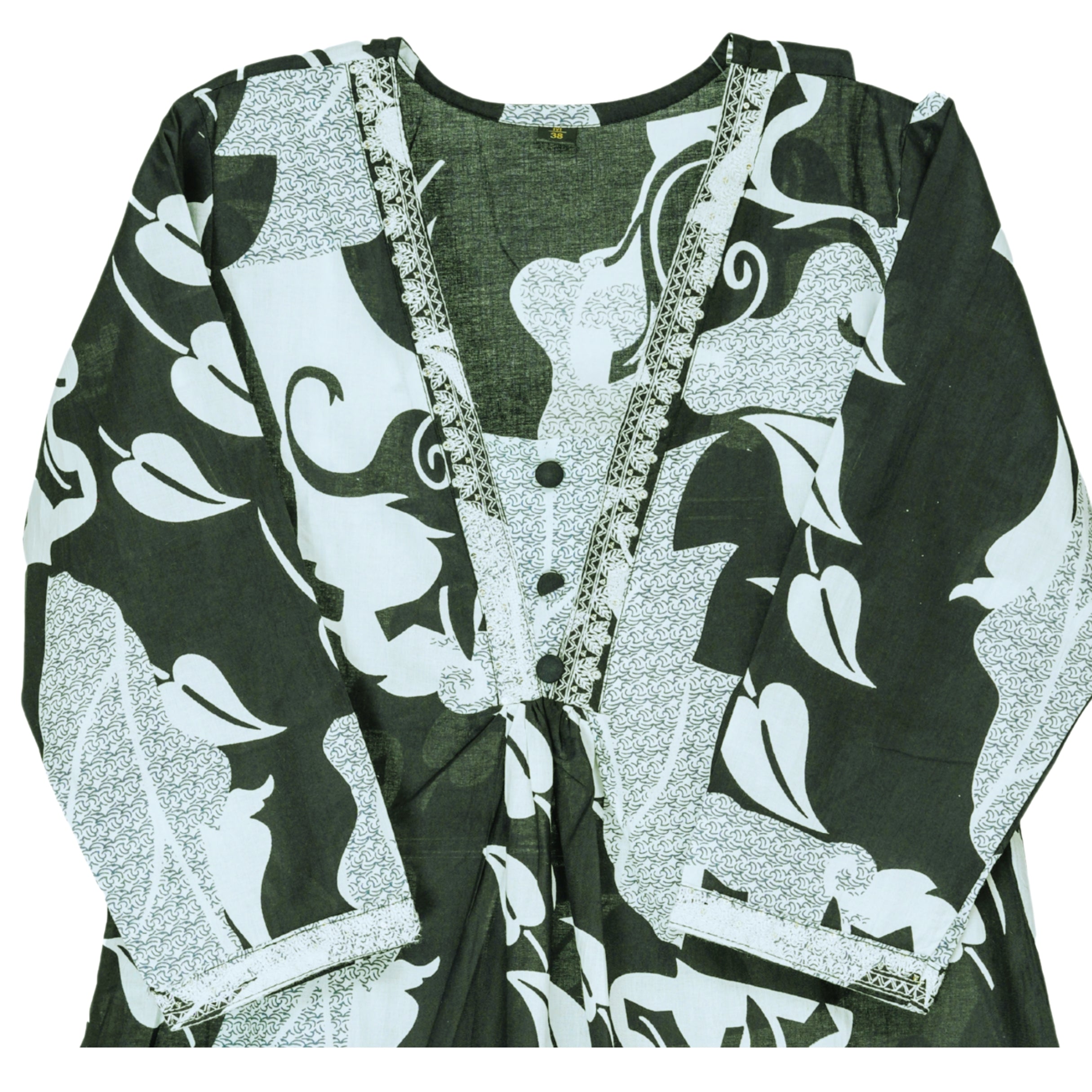 Olive Green & Pearl White Hand Block Floral Print A-Line Kurta with Lightweight cotton dupatta