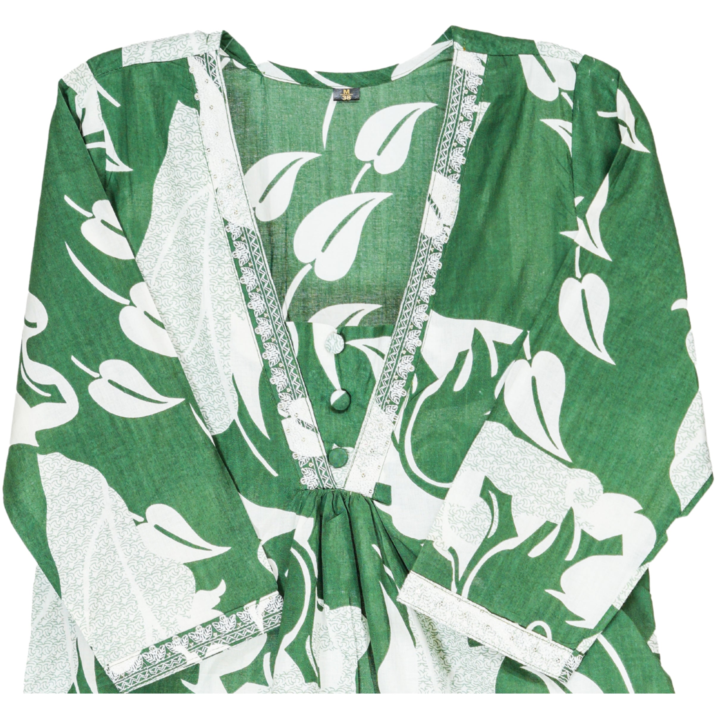 Verdant Green Hand Block Floral Print A-Line Kurta with cotton Dupatta