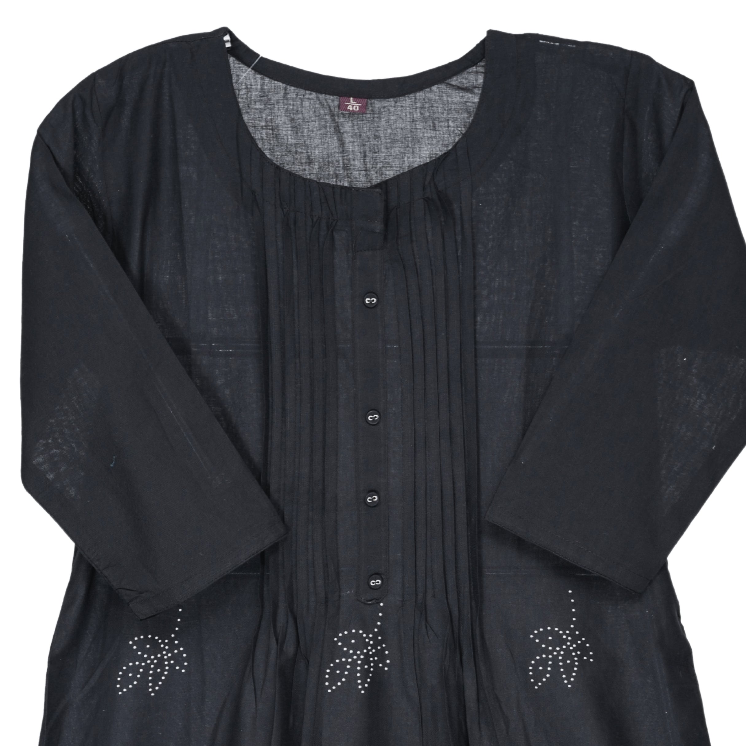 Black and White Hand Block Floral Print A-Line Kurta with Soft Cotton Dupatta